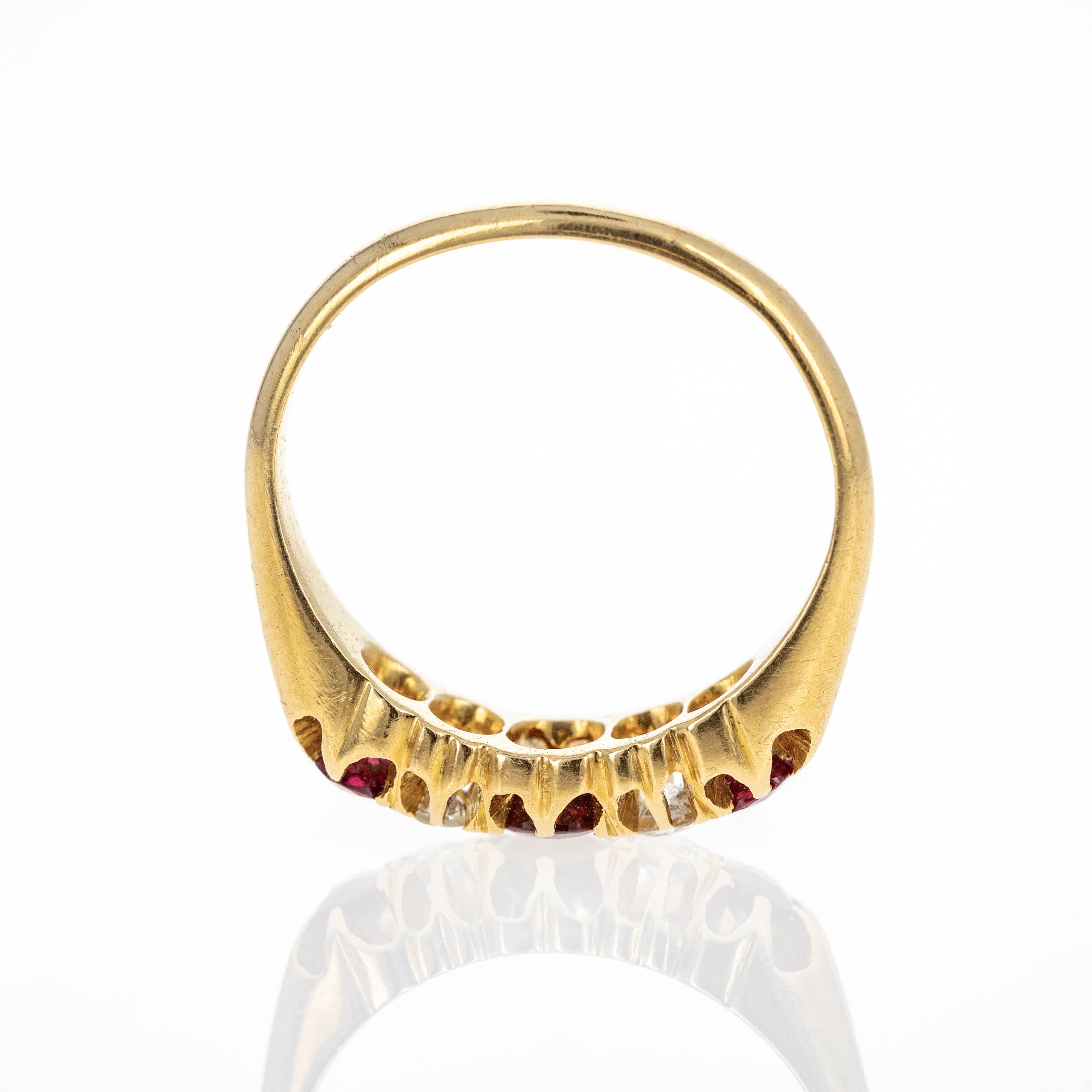 Victorian 18K Yellow Gold 0.65 Carat Ruby Diamond Five Stone Ring - Queen May