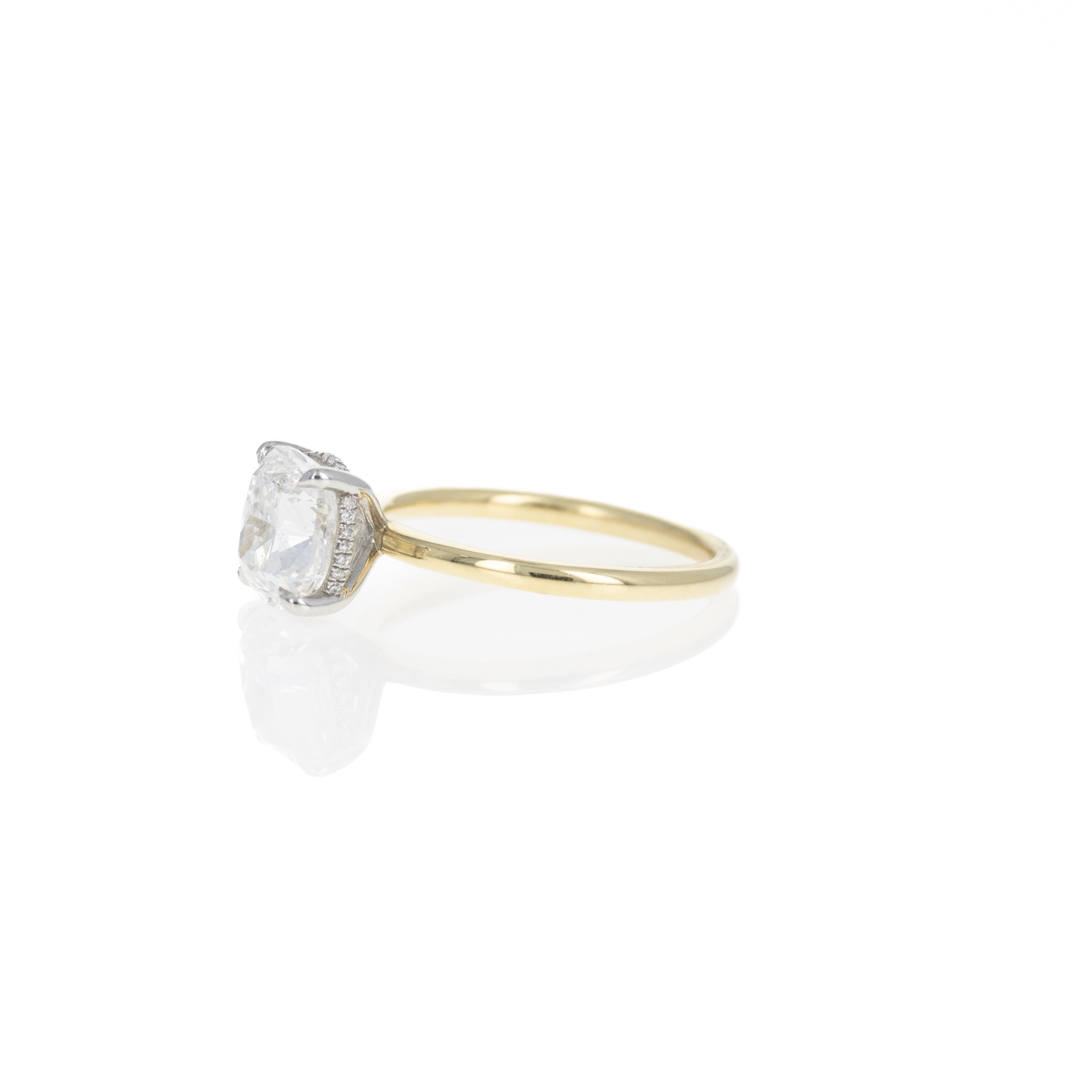 3.00 Carat Cushion Cut Diamond Hidden Halo Engagement Ring in 18K Yellow Gold & Platinum - Queen May