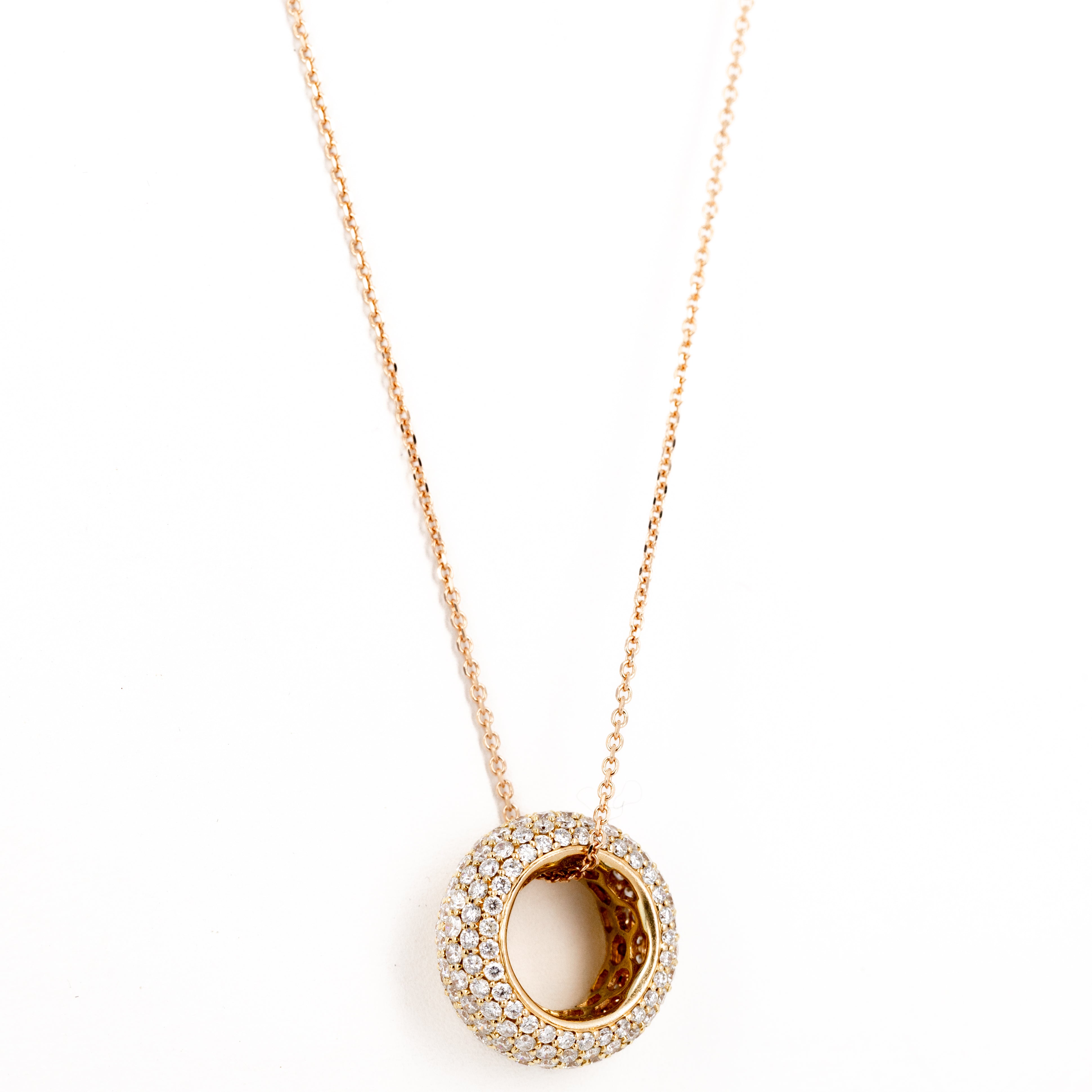 18K Rose Gold 1.5 Carat Diamond Pave Ring Pendant Necklace - Queen May