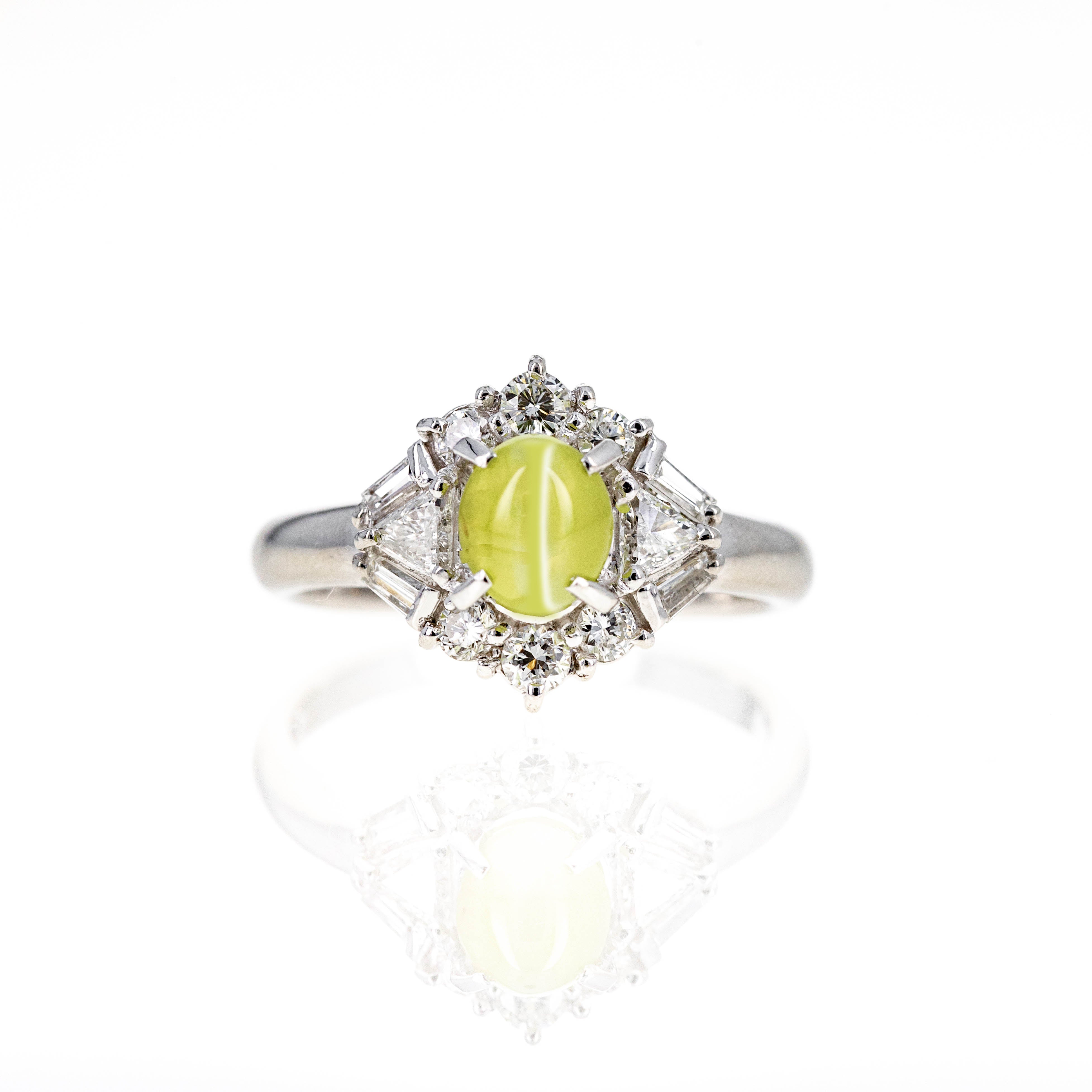 Platinum 1.29 Carat Cats Eye Chrysoberyl Diamond Ring - Queen May