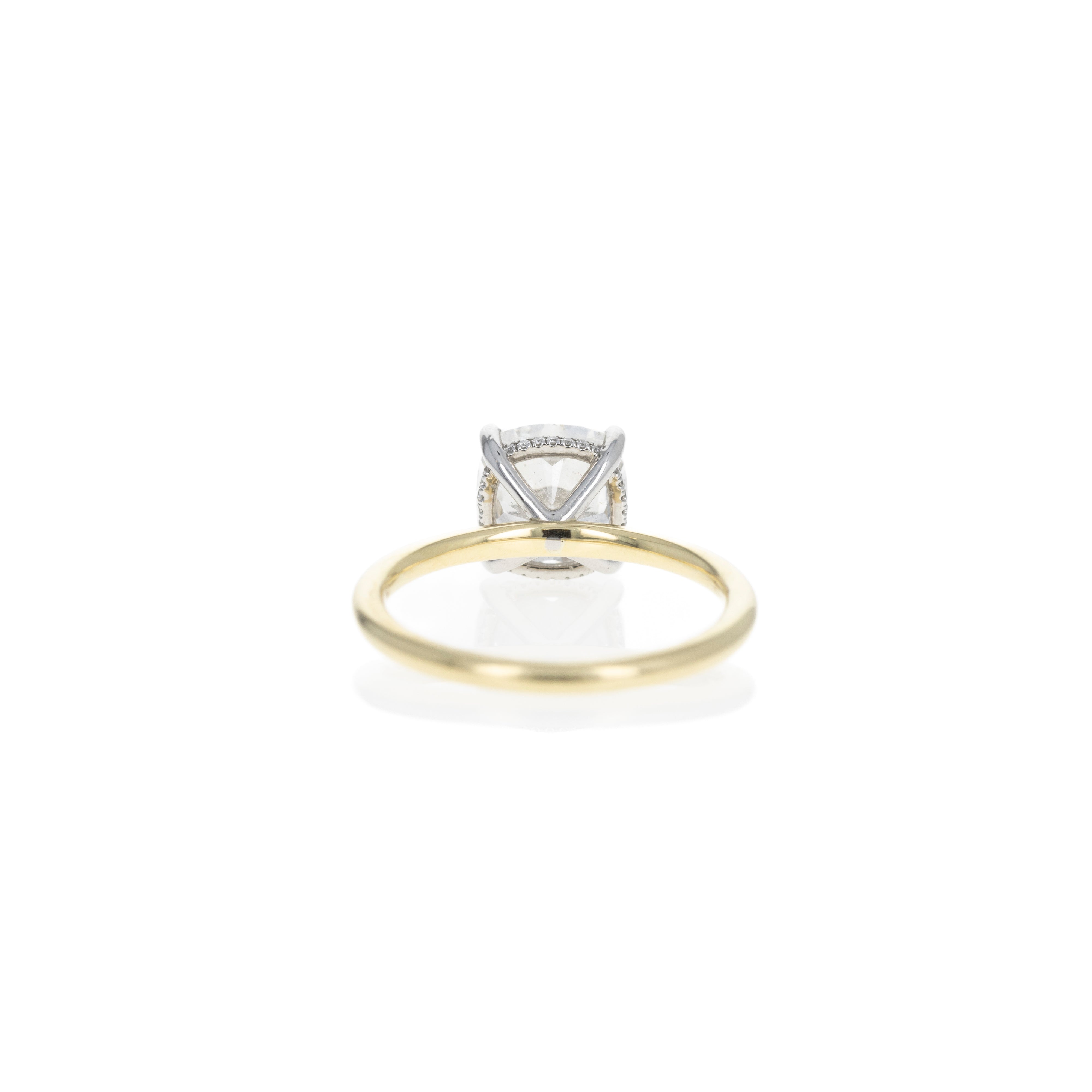 3.00 Carat Cushion Cut Diamond Hidden Halo Engagement Ring in 18K Yellow Gold & Platinum - Queen May
