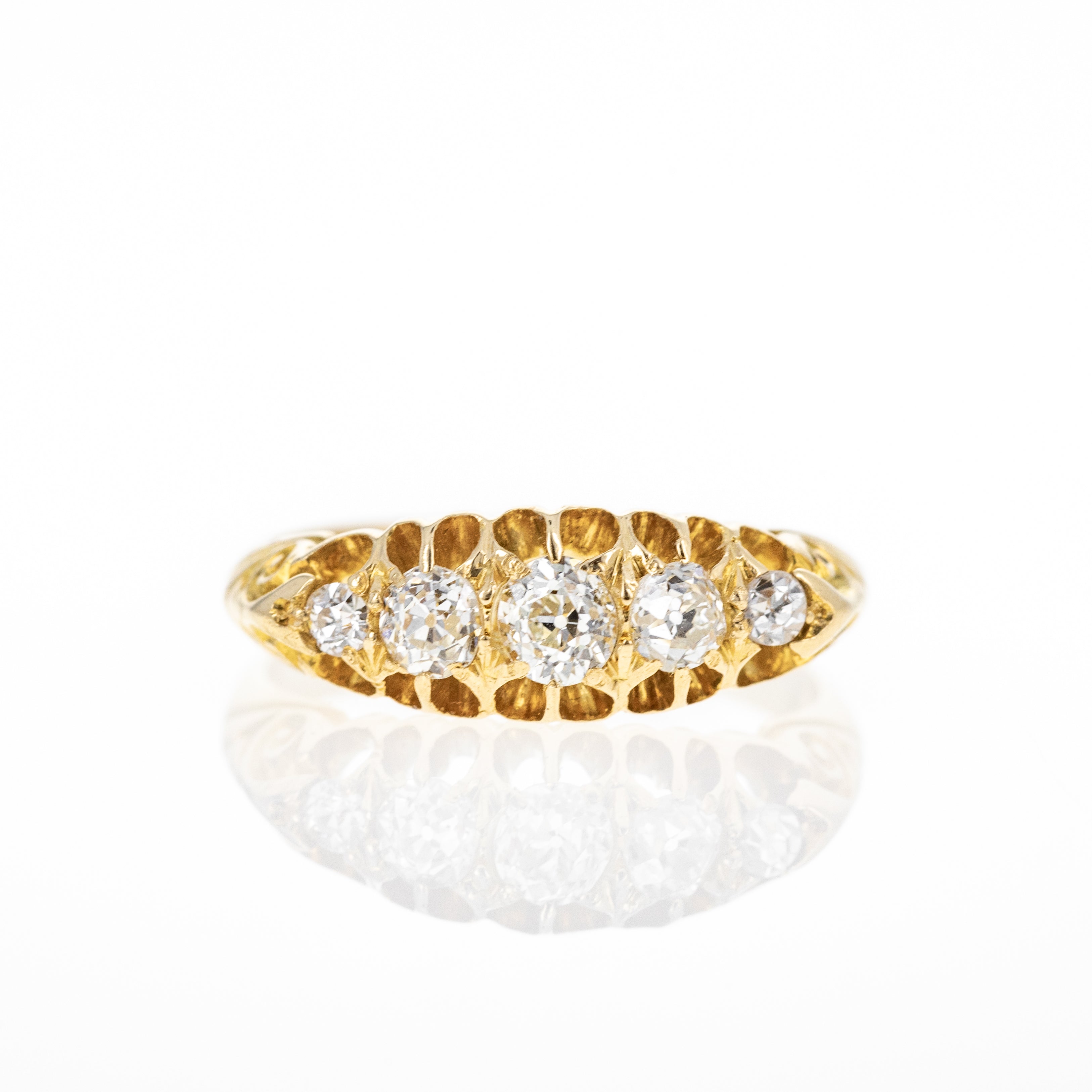 Victorian 18K Yellow Gold 0.50 Carat Old European Cut Diamond Five Stone Ring - Queen May
