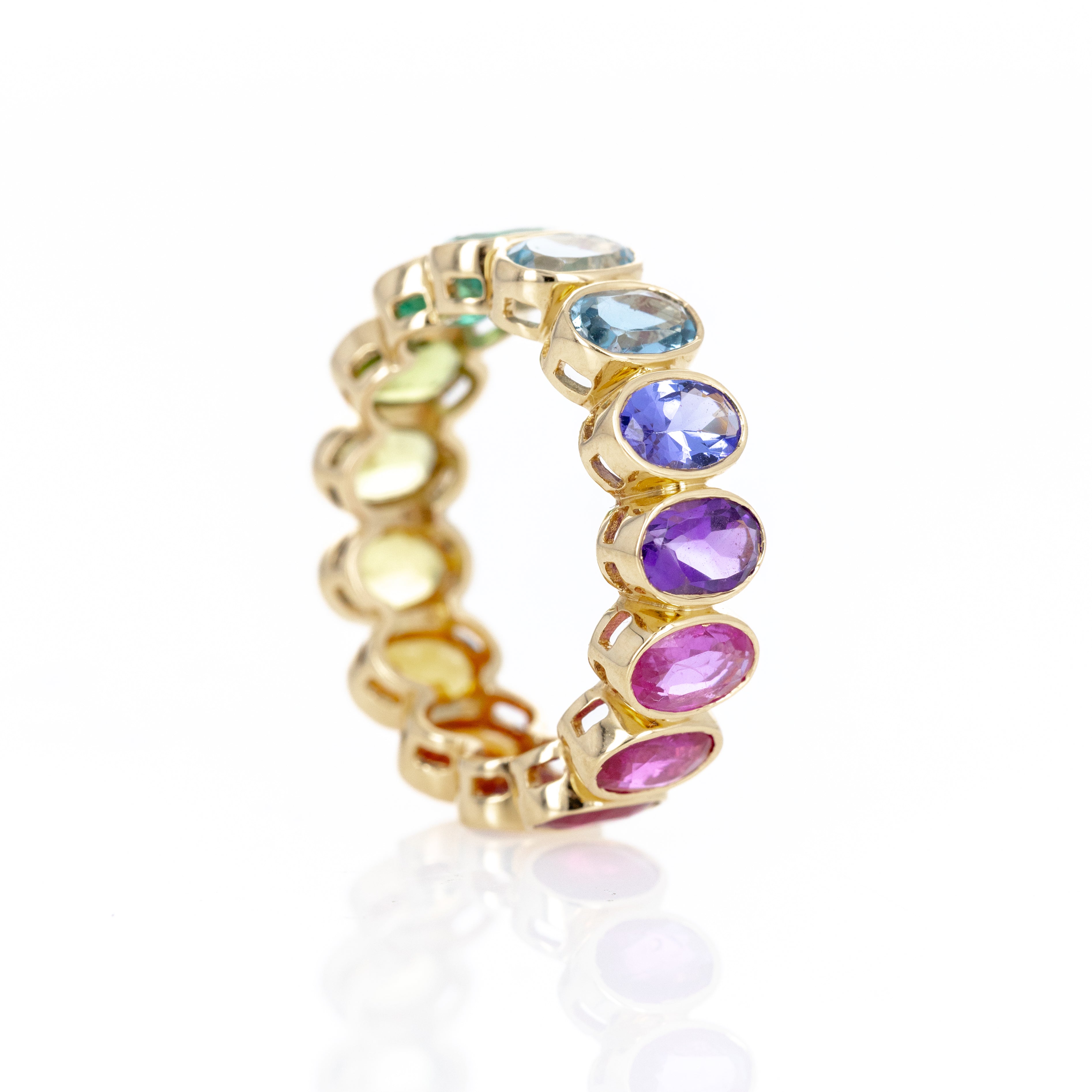 18K Yellow Gold Oval Multi-Color Gemstone Eternity Band - Queen May