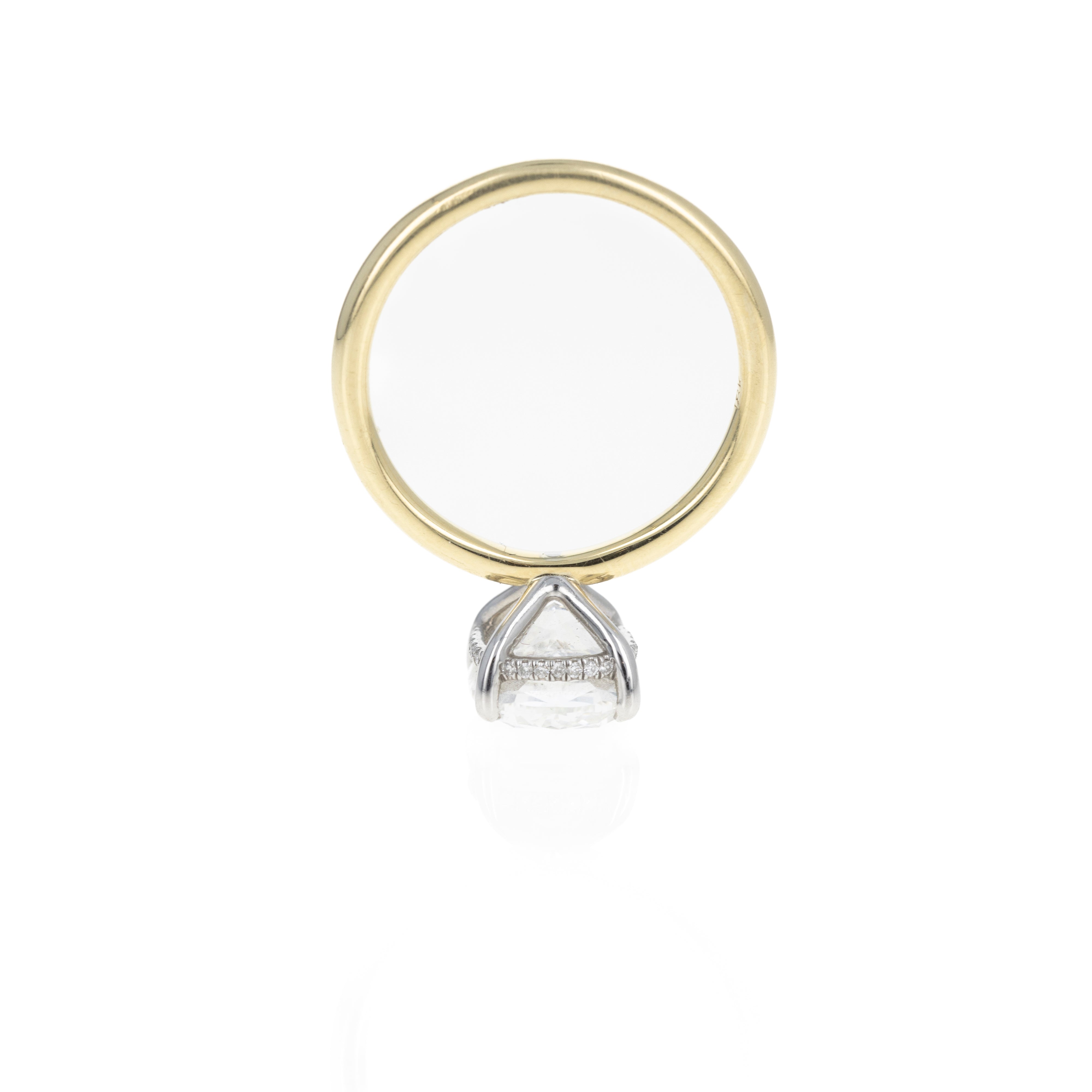 3.00 Carat Cushion Cut Diamond Hidden Halo Engagement Ring in 18K Yellow Gold & Platinum - Queen May