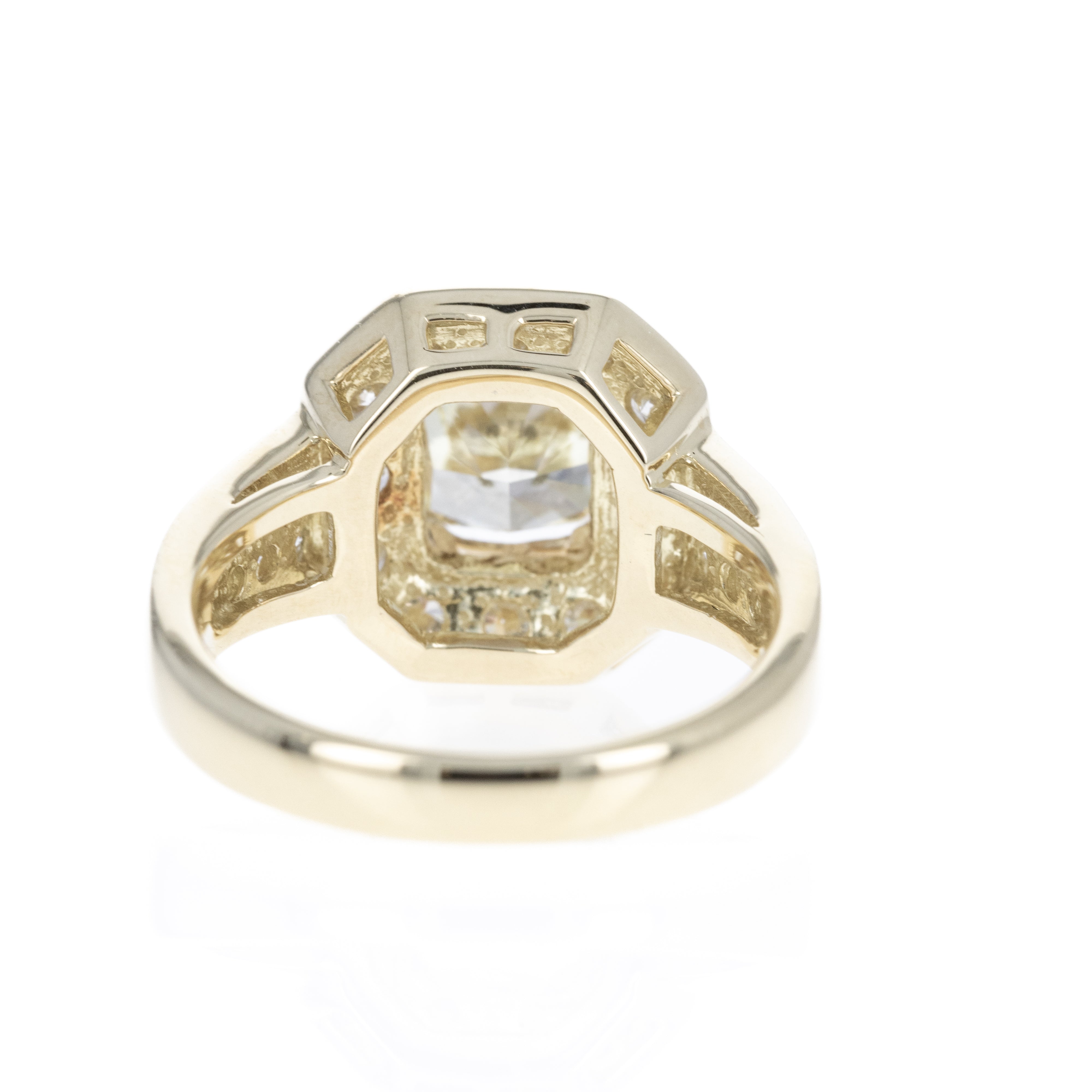 18K Yellow Gold 2.10 Carat Fancy Yellow Cushion Diamond Halo Ring - Queen May