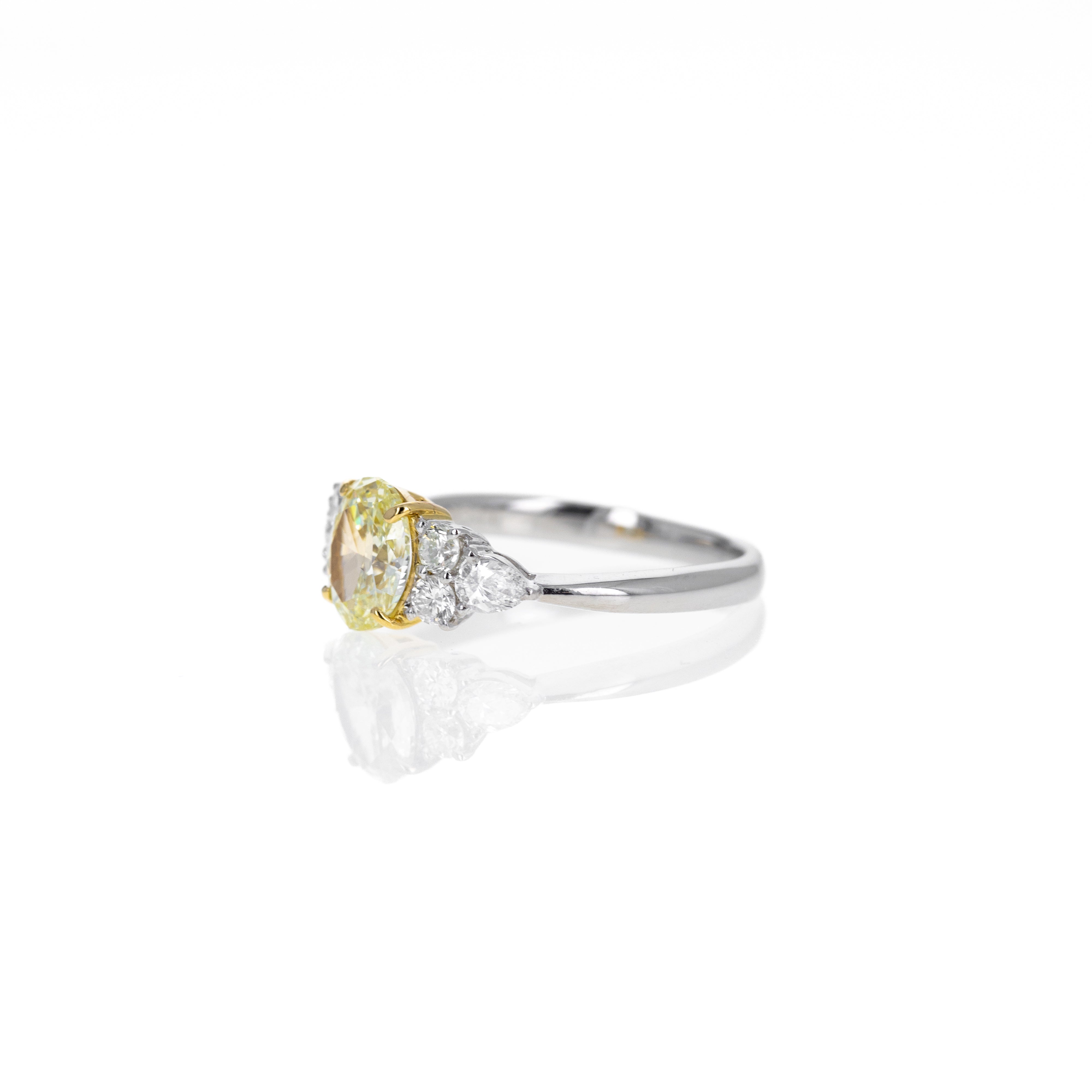 Platinum and 18K Yellow Gold 1 Carat Light Yellow Diamond Engagement Ring - Queen May