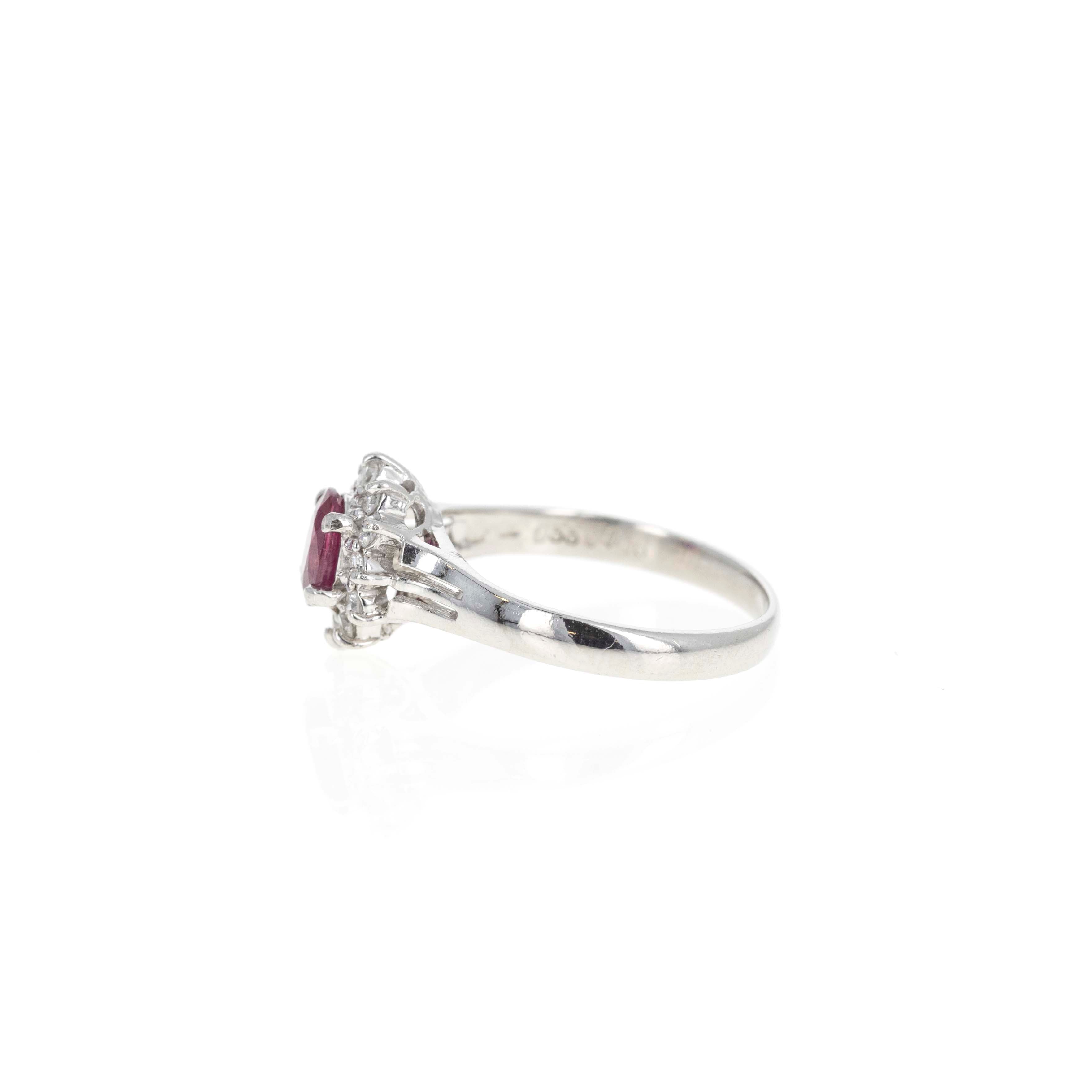 Platinum 0.55 Carat Oval Ruby Diamond Halo Ring - Queen May