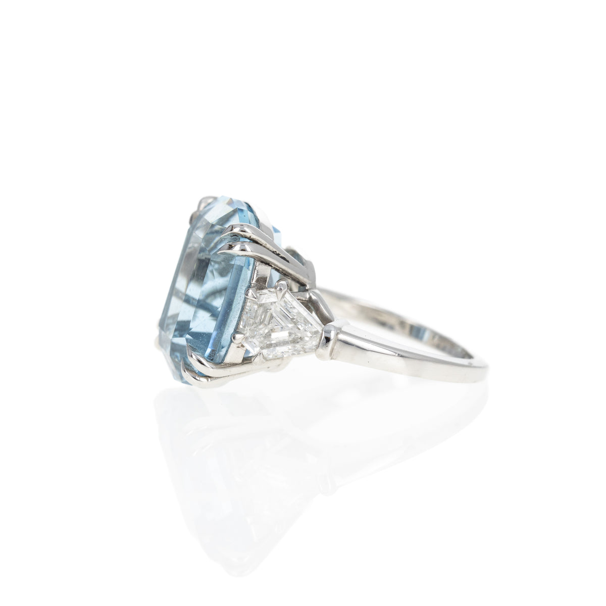 Platinum 10.07 Carat Aquamarine and Diamond Three Stone Ring - Queen May