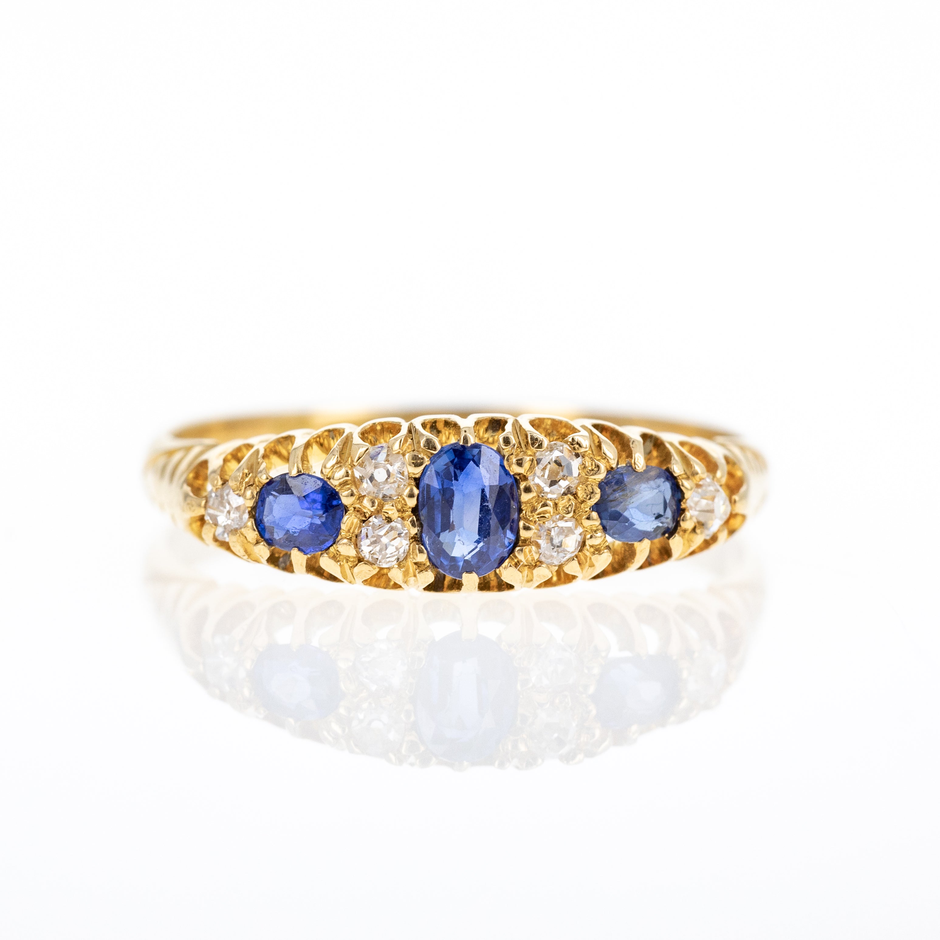 Victorian 18K Yellow Gold 0.30 Carat Sapphire Diamond Five Stone Ring - Queen May