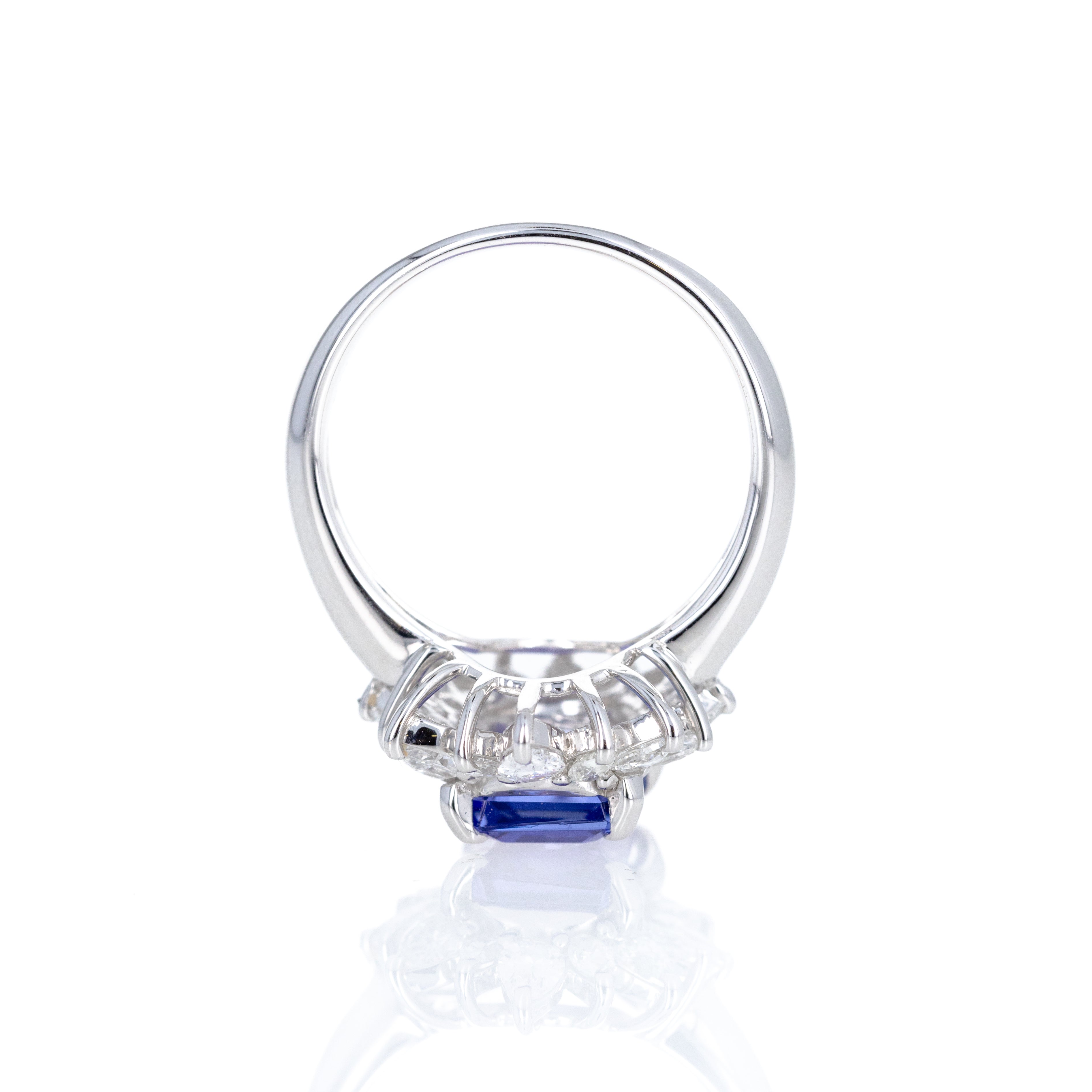 Platinum 2.33 Carat Tanzanite Pear Diamond Halo Ring - Queen May