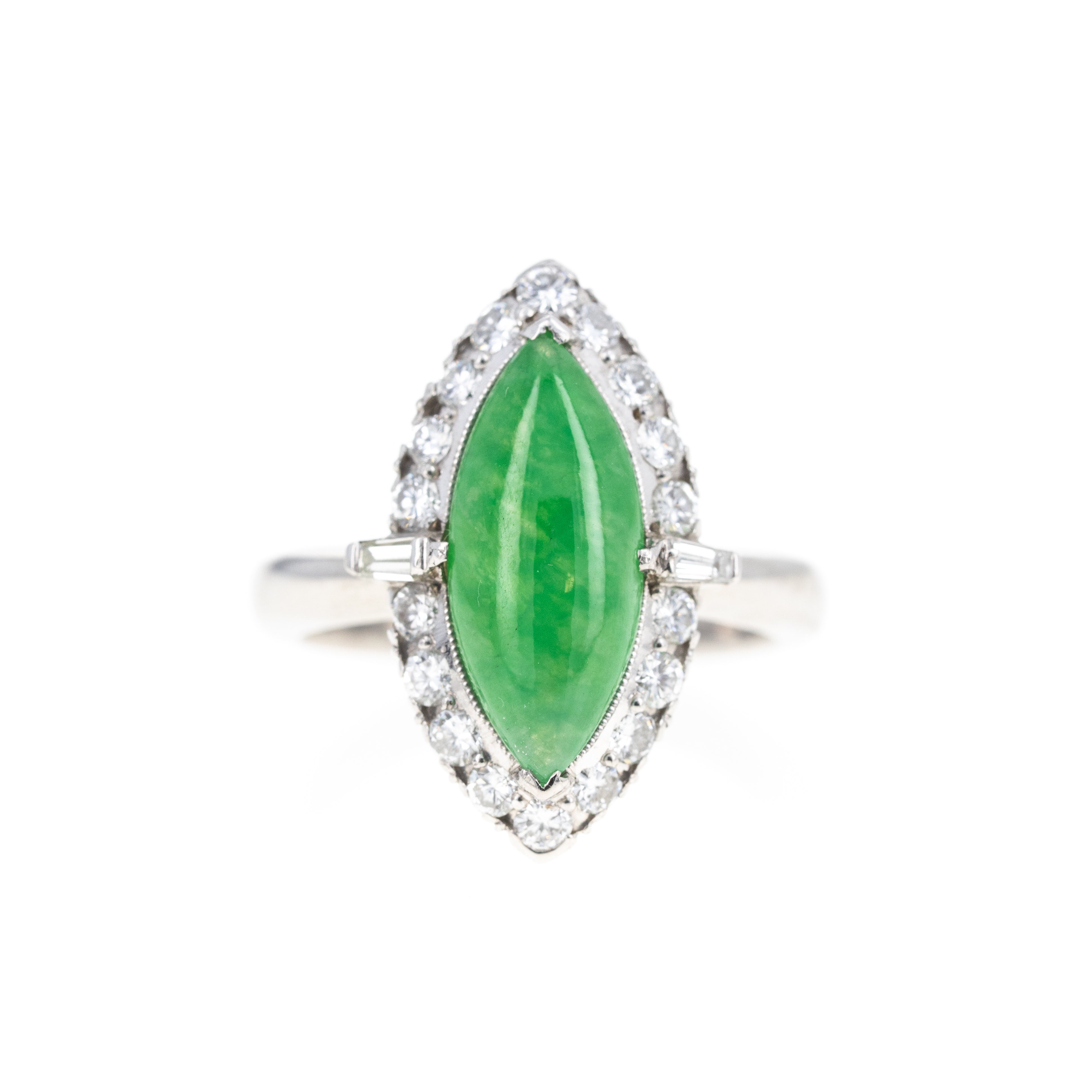 Platinum 3 Carat Jadeite Diamond Halo Ring - Queen May