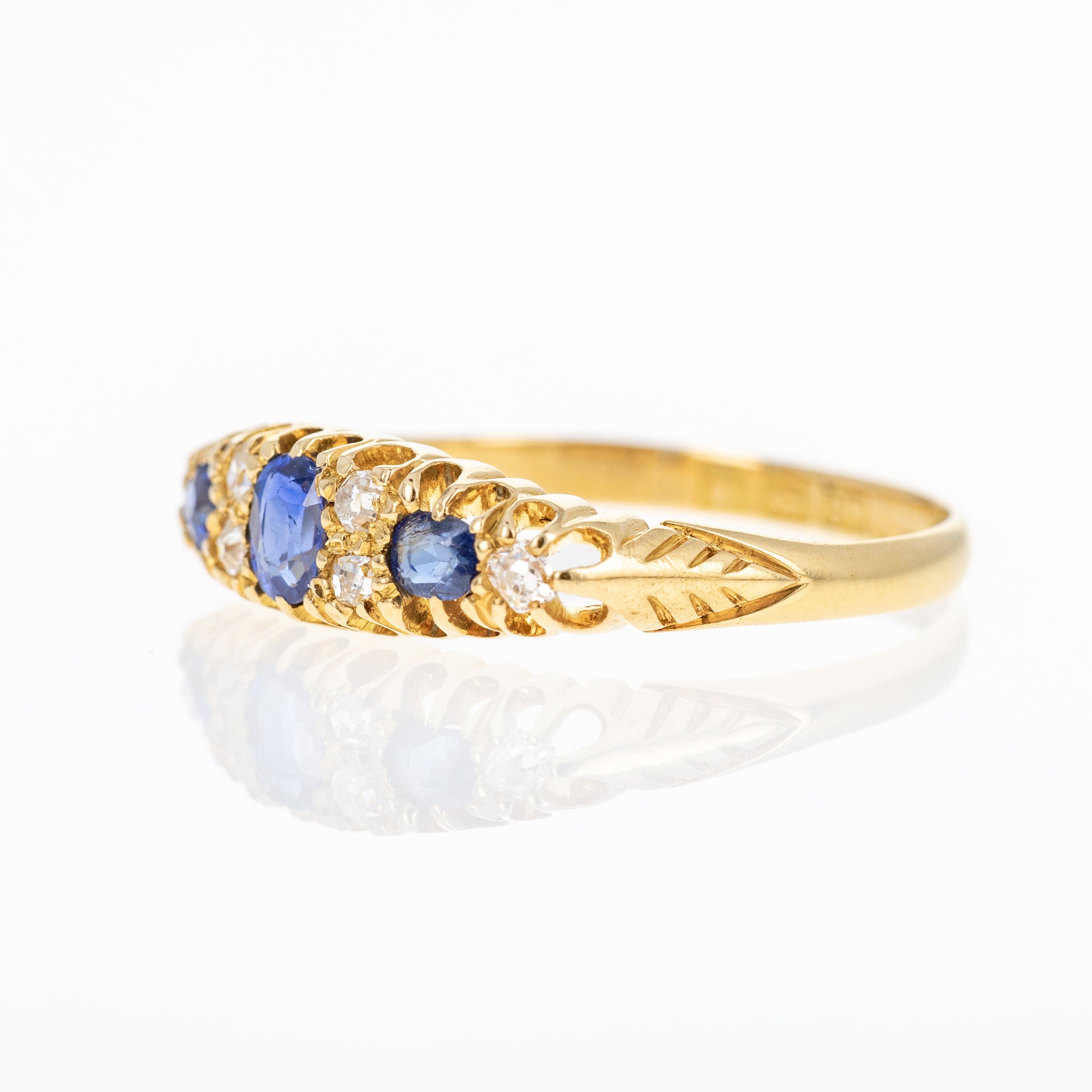 Victorian 18K Yellow Gold 0.30 Carat Sapphire Diamond Five Stone Ring - Queen May
