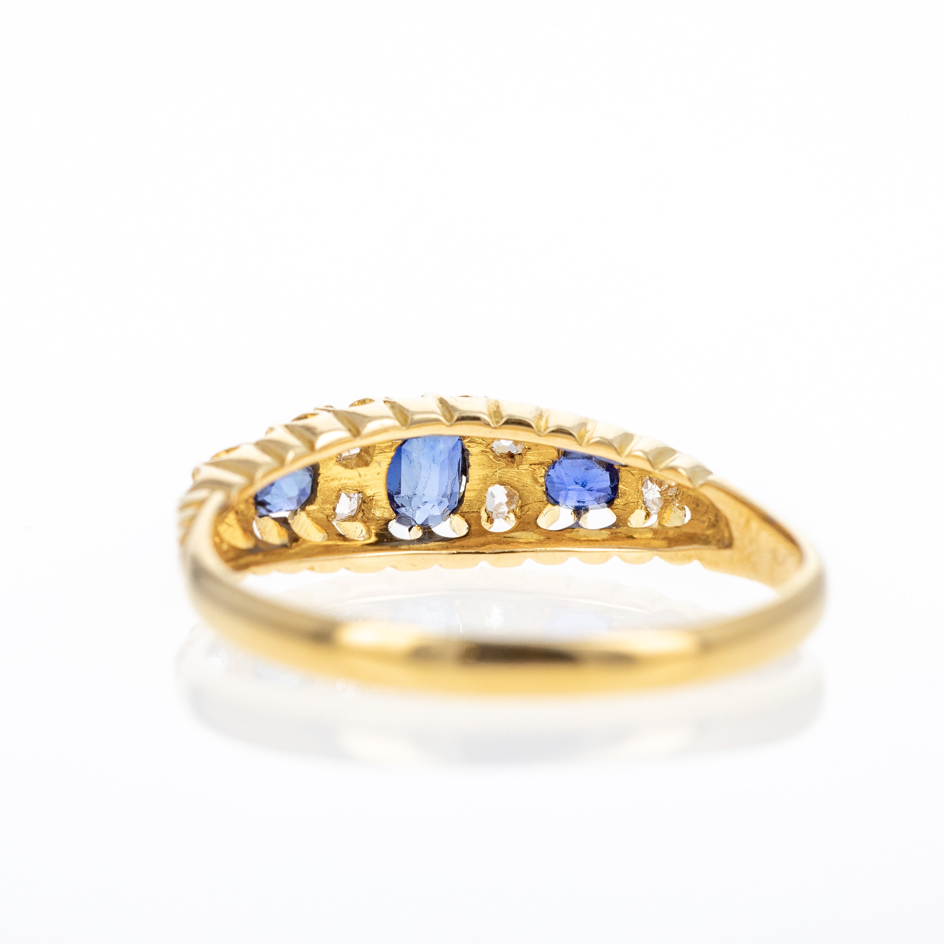 Victorian 18K Yellow Gold 0.30 Carat Sapphire Diamond Five Stone Ring - Queen May