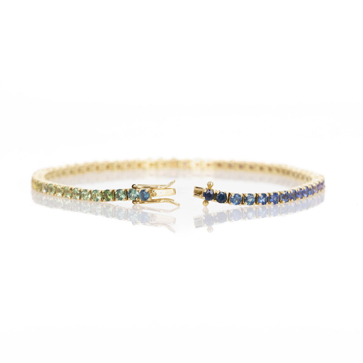 18K Yellow Gold 4 Carat Round Multi-Color Sapphire Tennis Bracelet - Queen May
