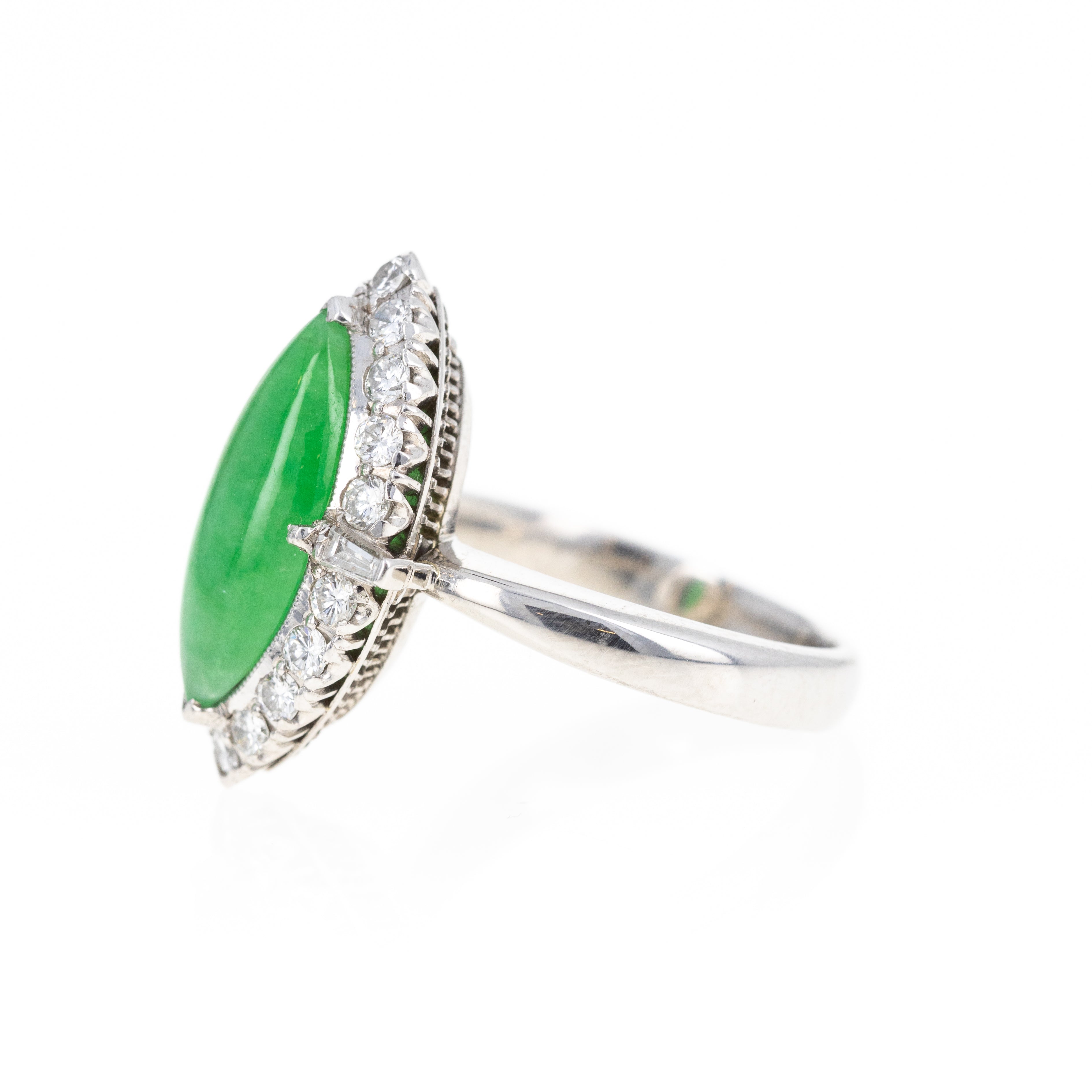 Platinum 3 Carat Jadeite Diamond Halo Ring - Queen May