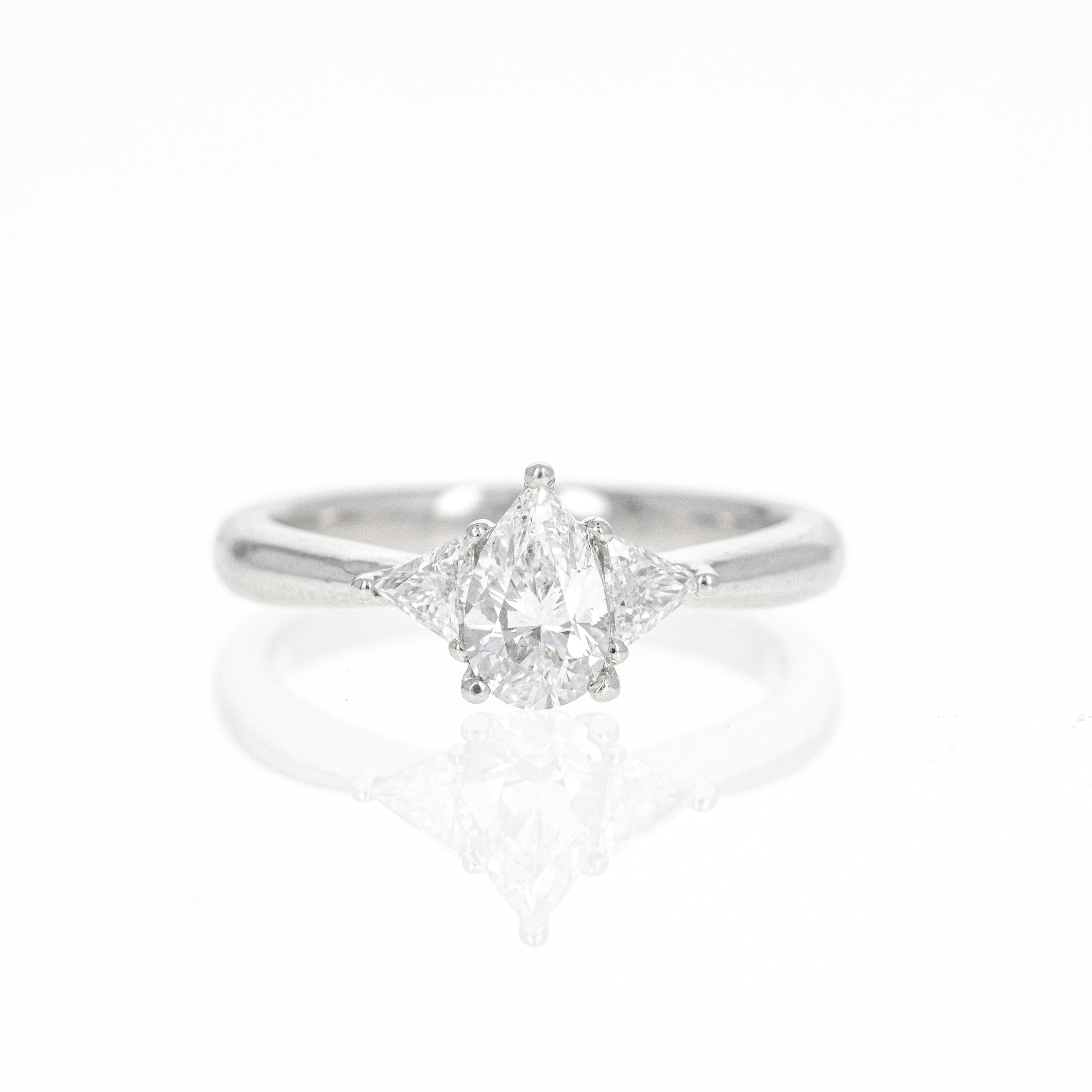 0.71 Carat Pear Diamond Trillion Three Stone Ring - Queen May