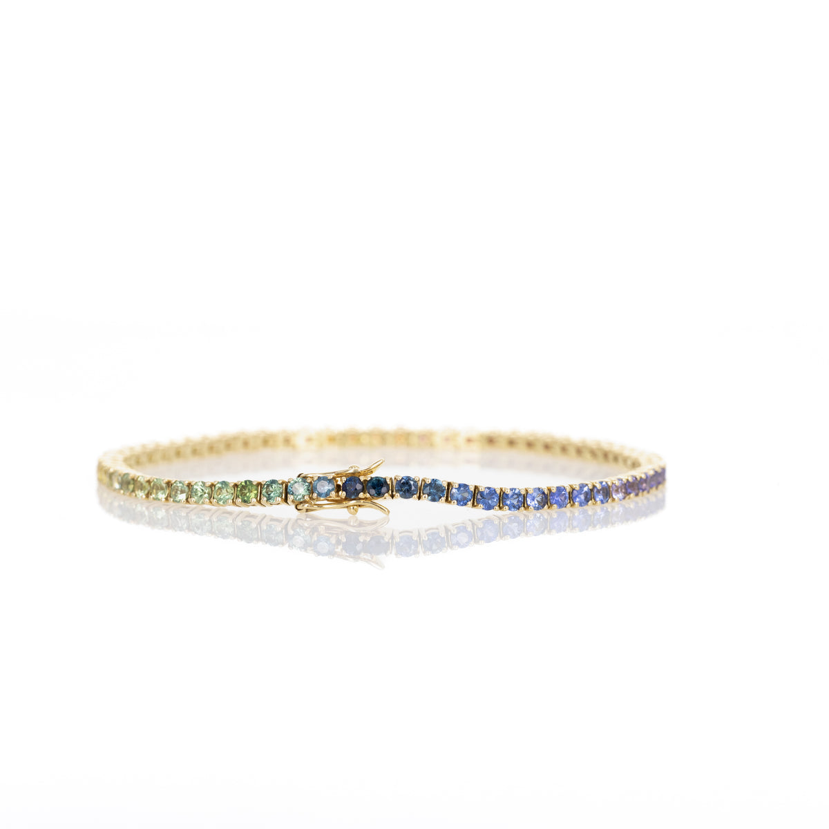 18K Yellow Gold 4 Carat Round Multi-Color Sapphire Tennis Bracelet - Queen May