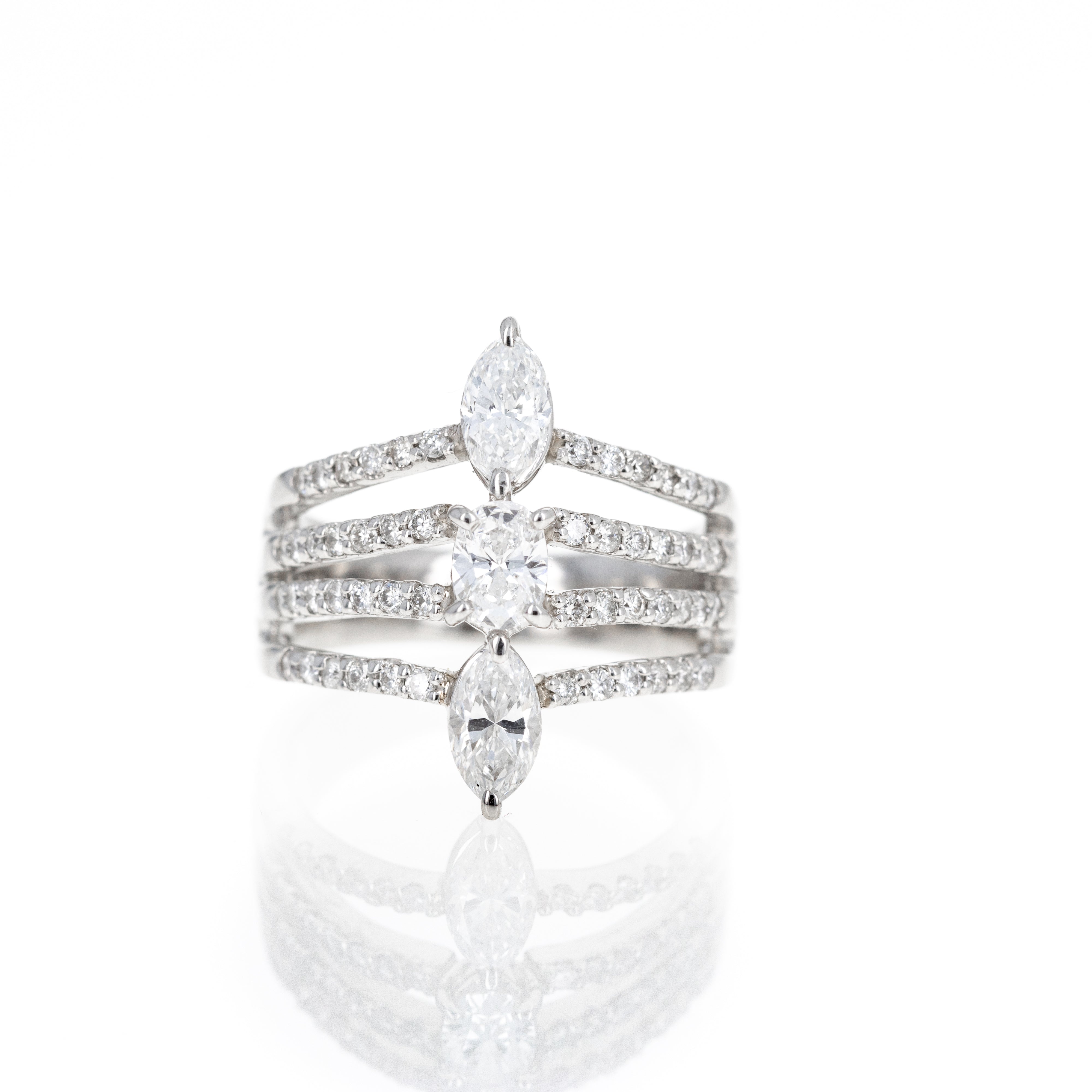 Platinum 1.72 Carat Diamond Pave Three Stone Band - Queen May