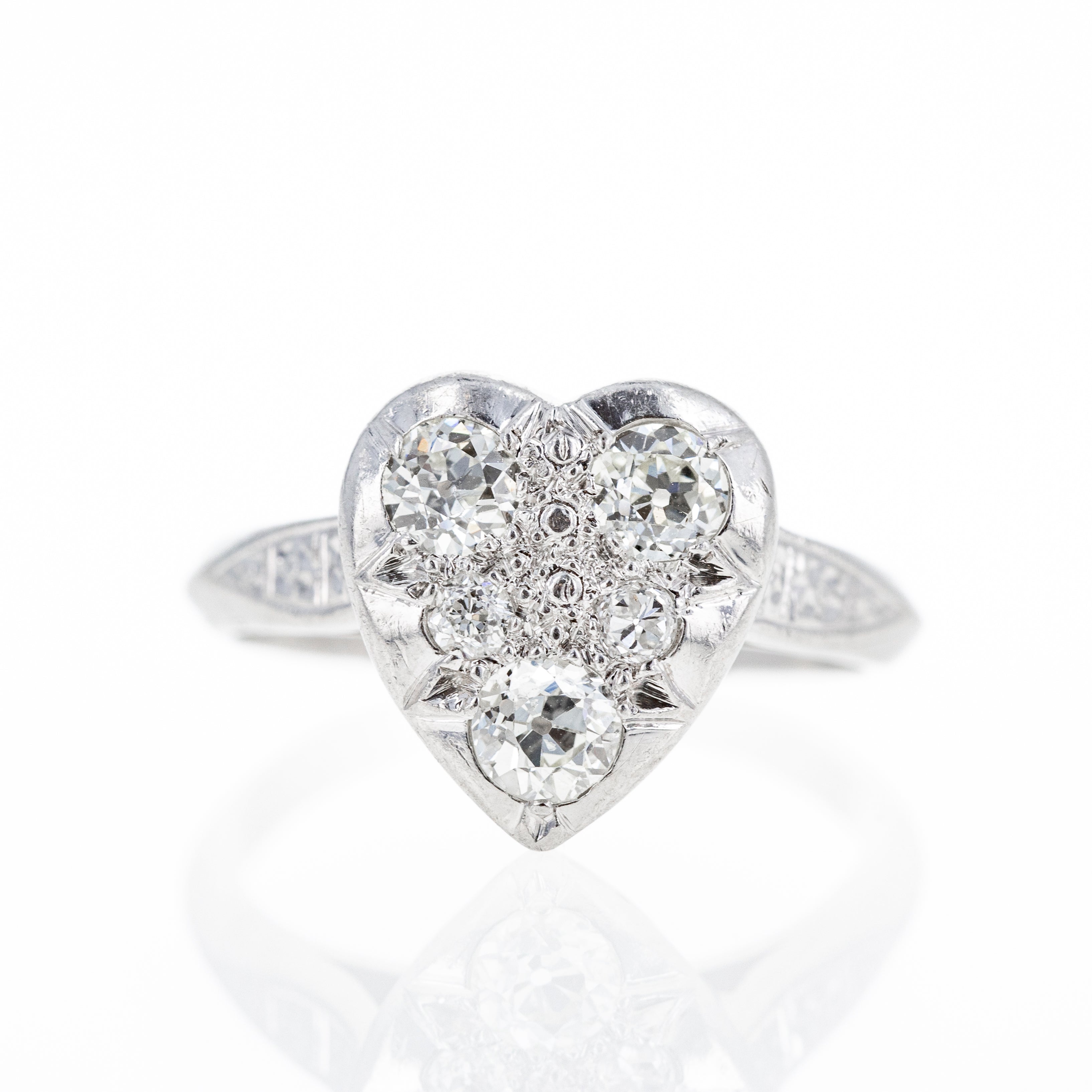 Platinum Edwardian 0.60 Carat Old European Diamond Heart Ring - Queen May
