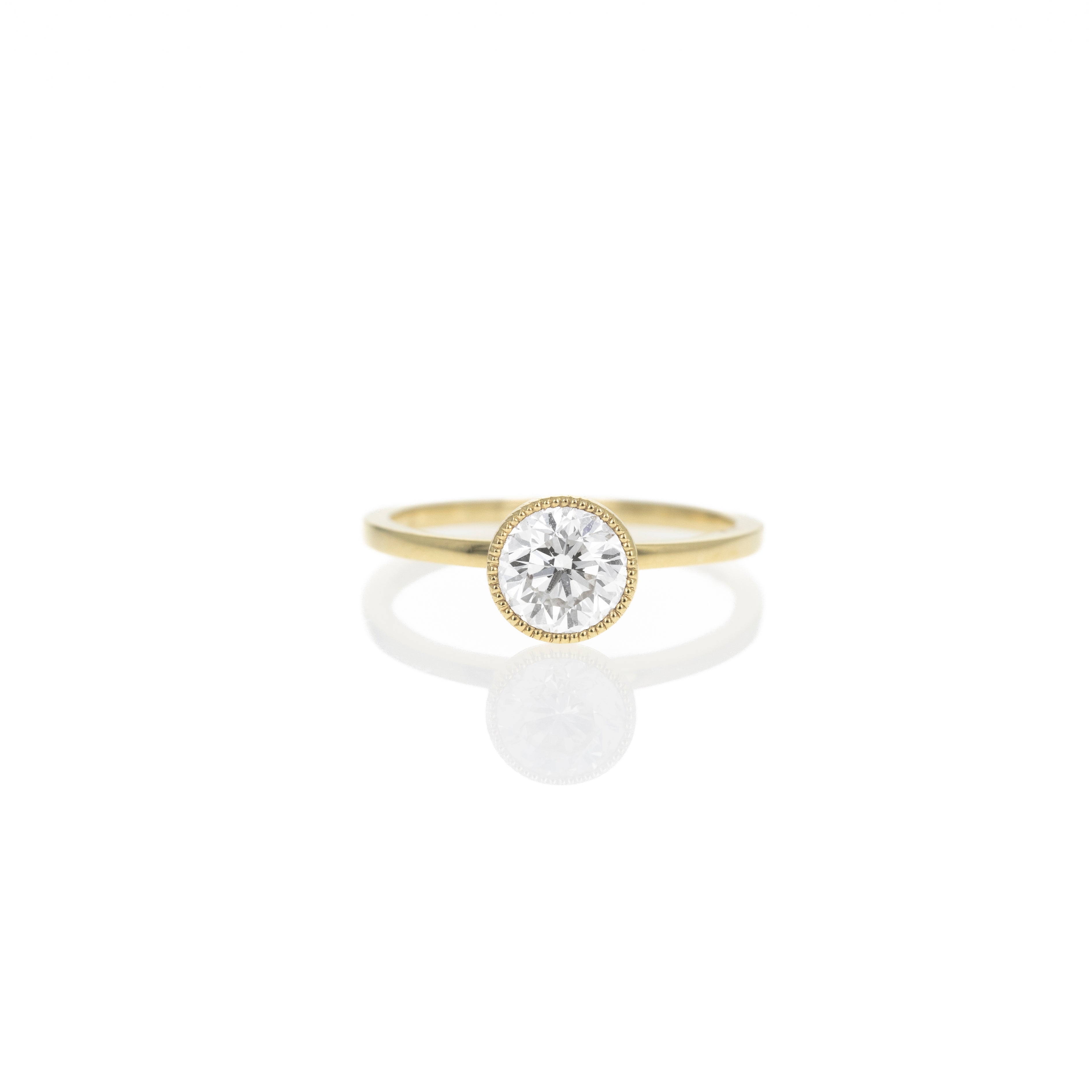 18K Yellow Gold 1.01 Carat Round Brilliant Diamond Bezel Engagement Ring - Queen May