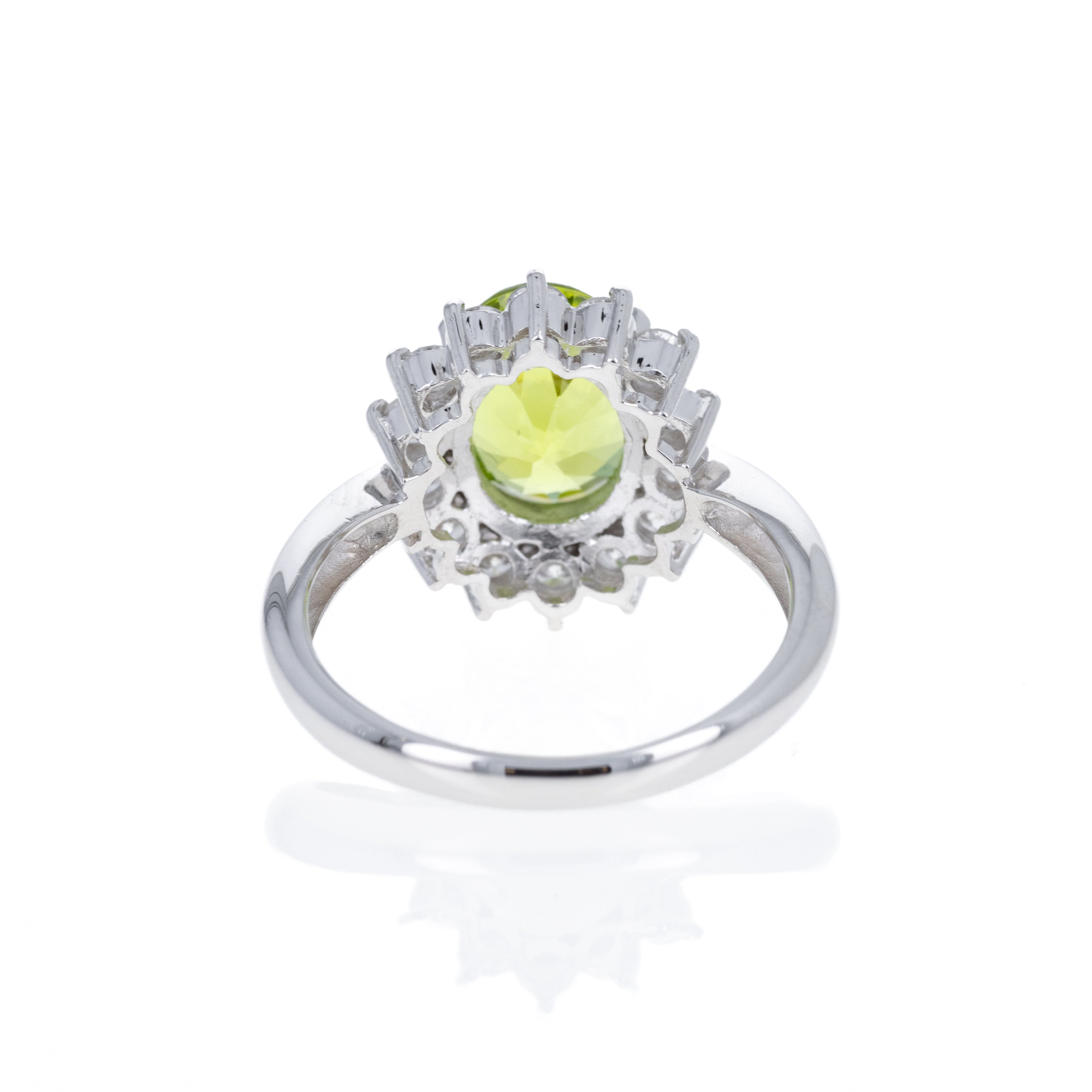 Platinum 2.98 Carat Peridot Diamond Halo Floral Ring - Queen May