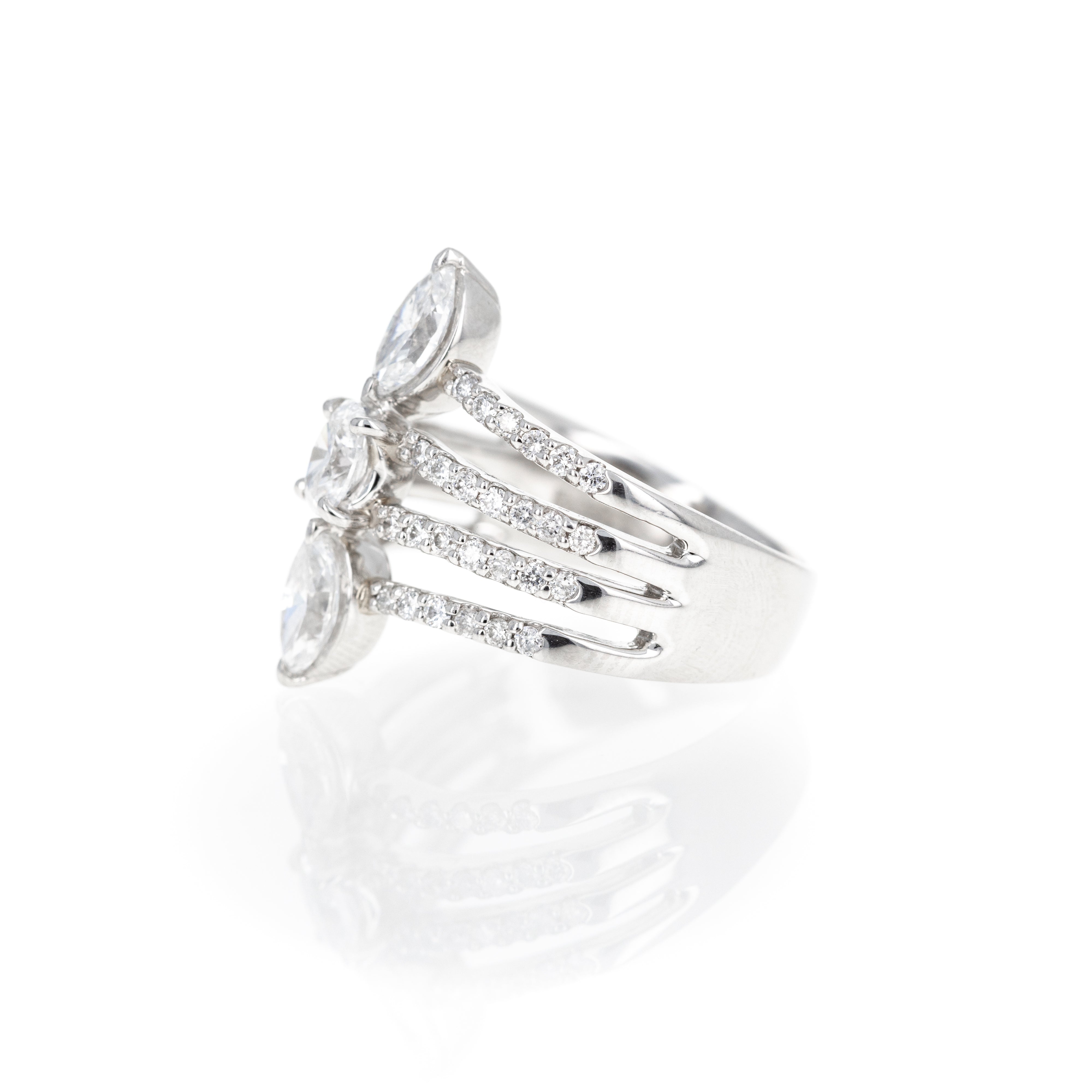 Platinum 1.72 Carat Diamond Pave Three Stone Band - Queen May