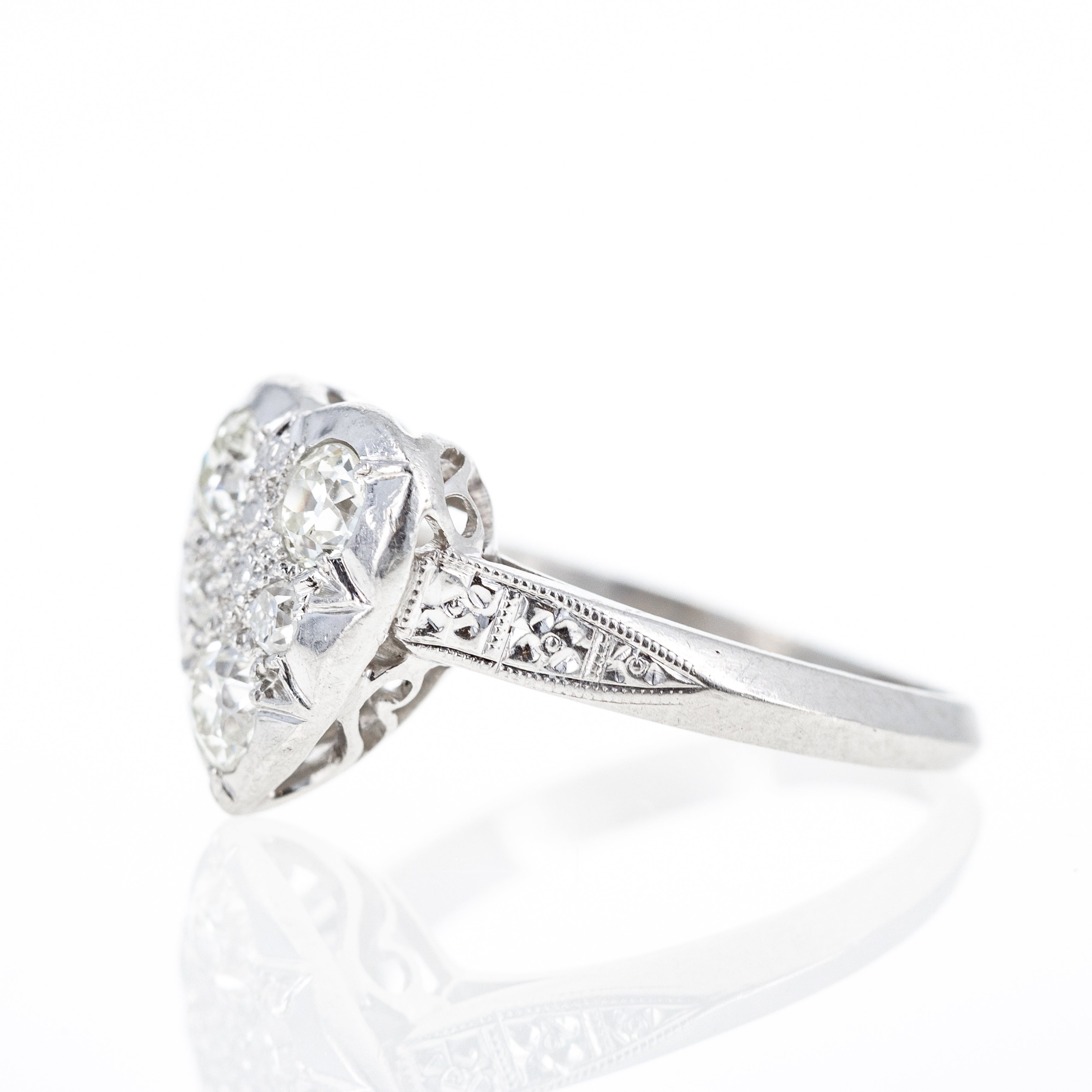 Platinum Edwardian 0.60 Carat Old European Diamond Heart Ring - Queen May
