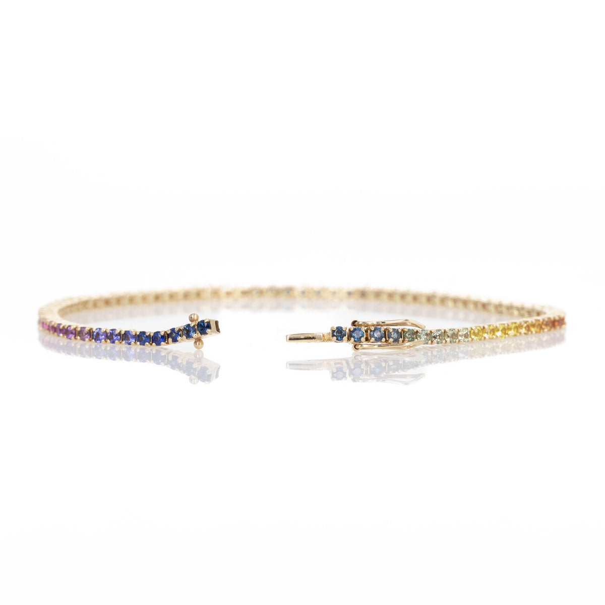 14K Yellow Gold 3.38 Carat Round Multi-Color Sapphire Tennis Bracelet - Queen May