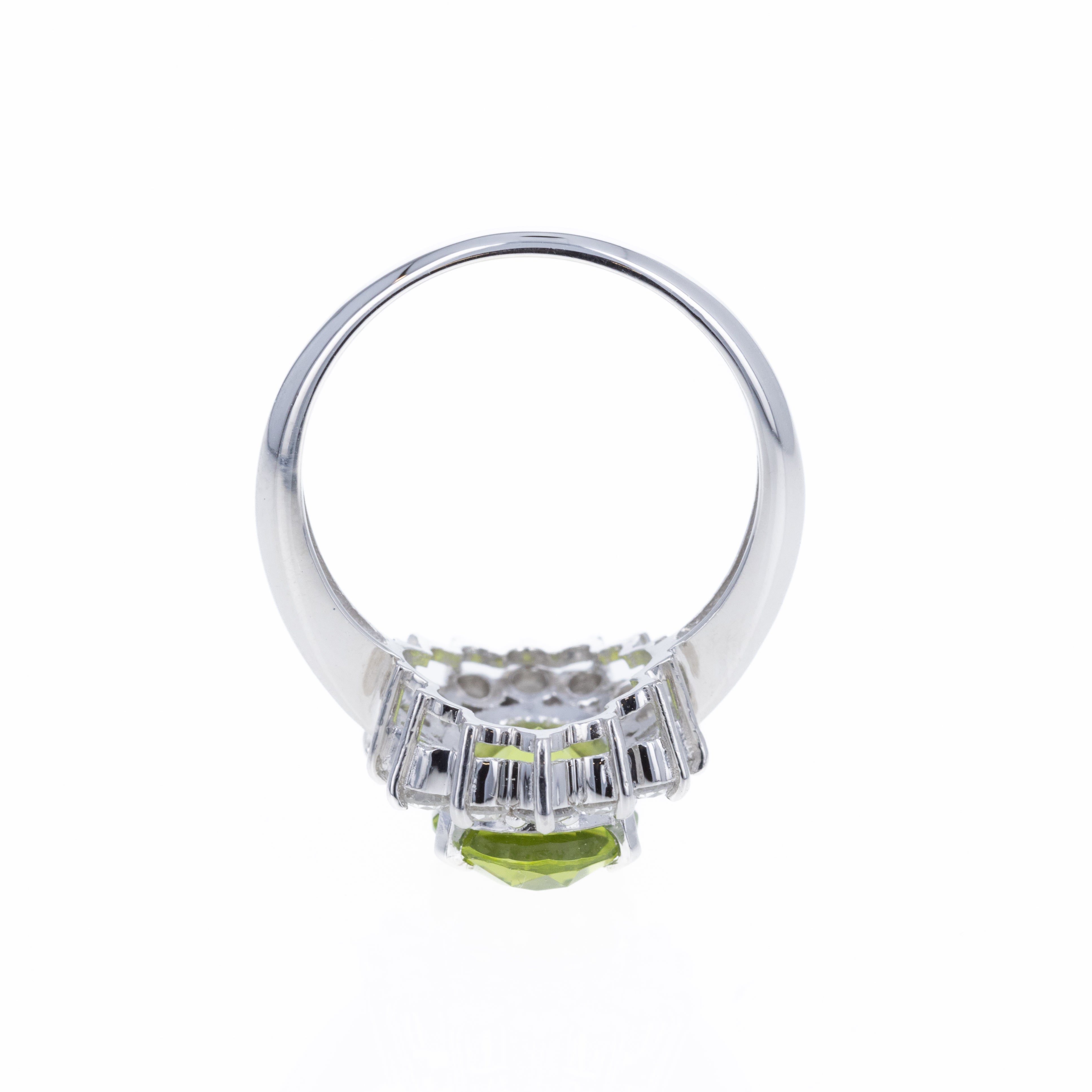 Platinum 2.98 Carat Peridot Diamond Halo Floral Ring - Queen May
