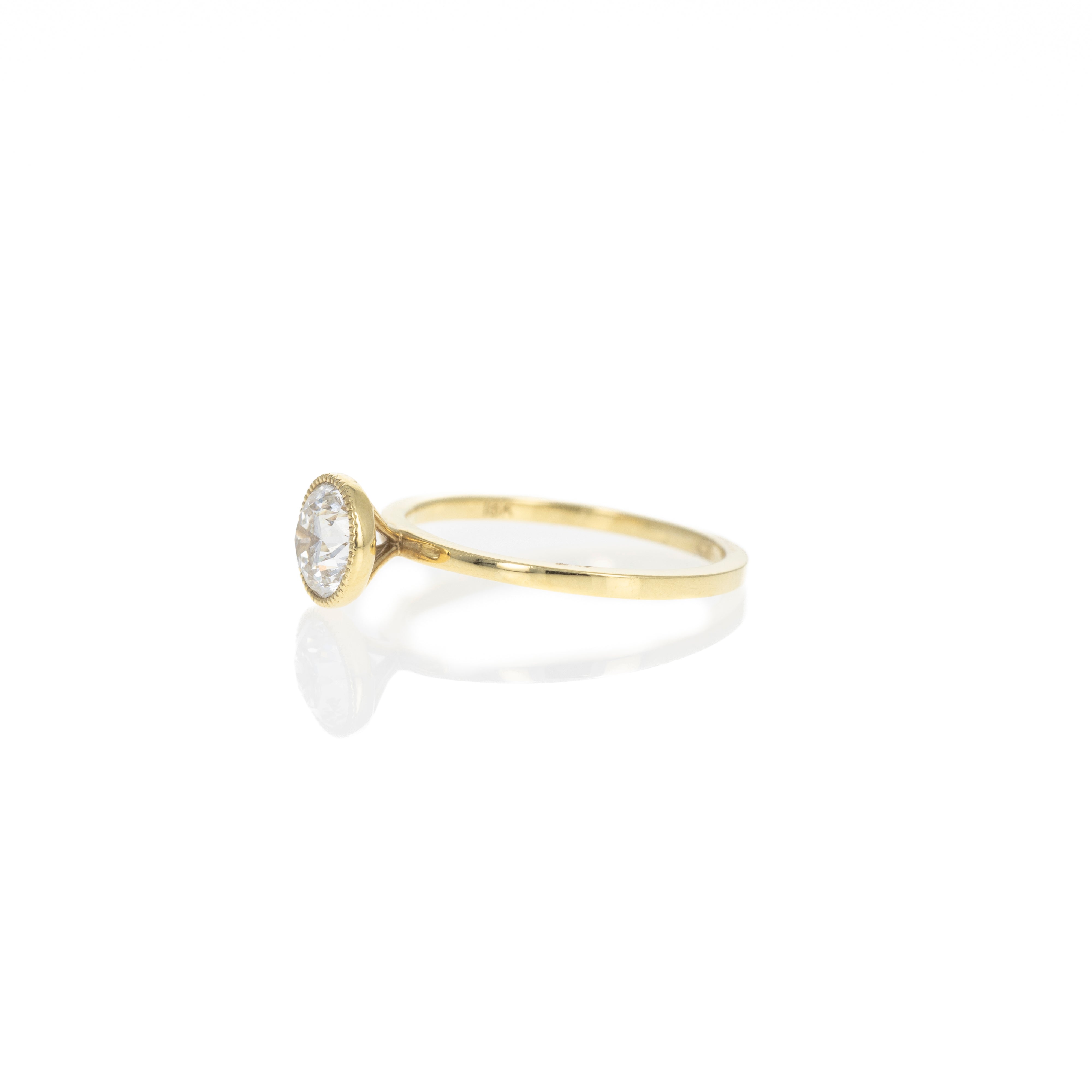18K Yellow Gold 1.01 Carat Round Brilliant Diamond Bezel Engagement Ring - Queen May