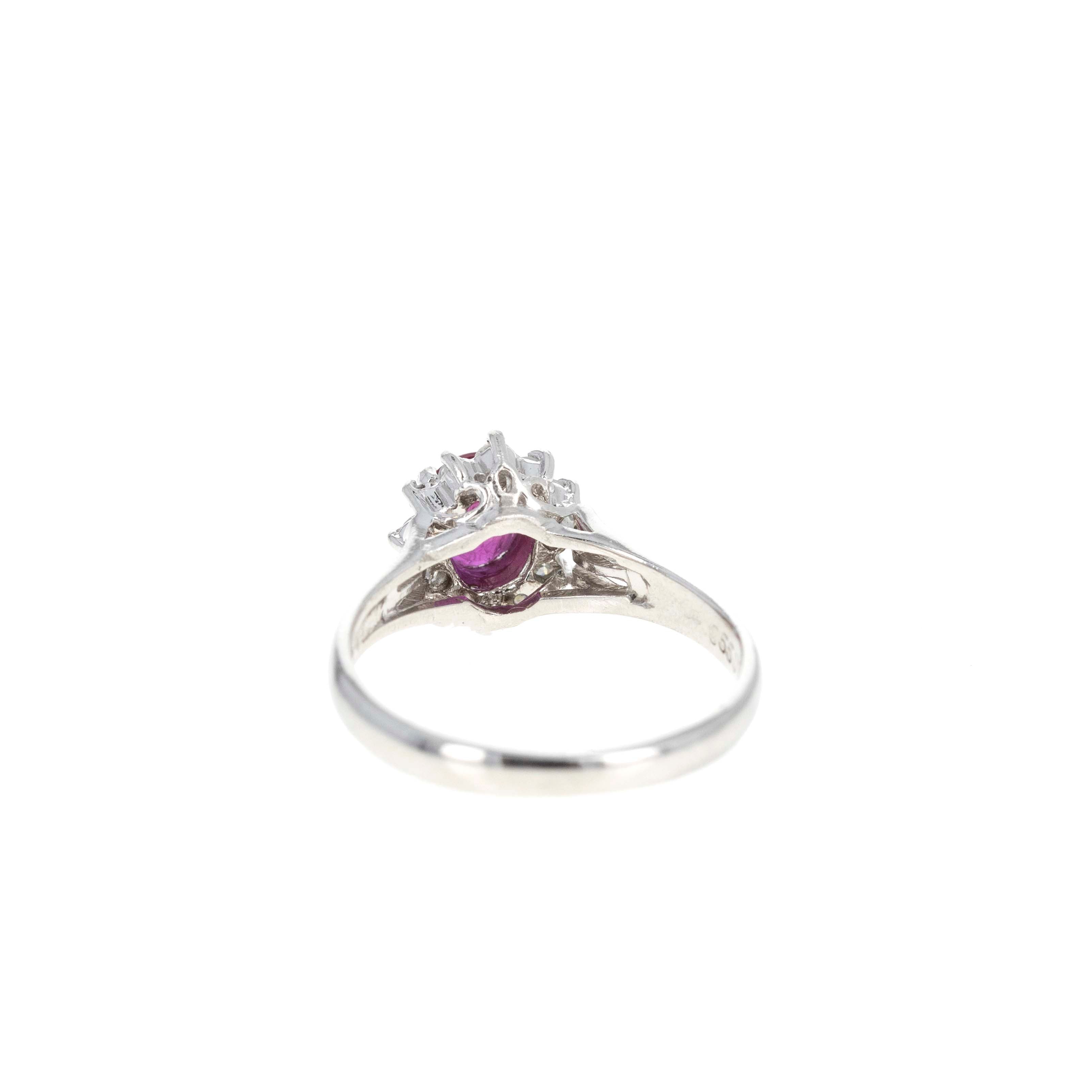 Platinum 0.55 Carat Oval Ruby Diamond Halo Ring - Queen May