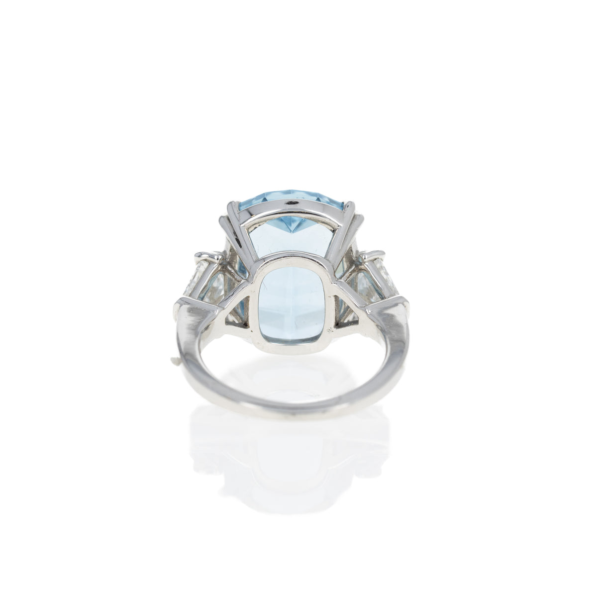 Platinum 10.07 Carat Aquamarine and Diamond Three Stone Ring - Queen May