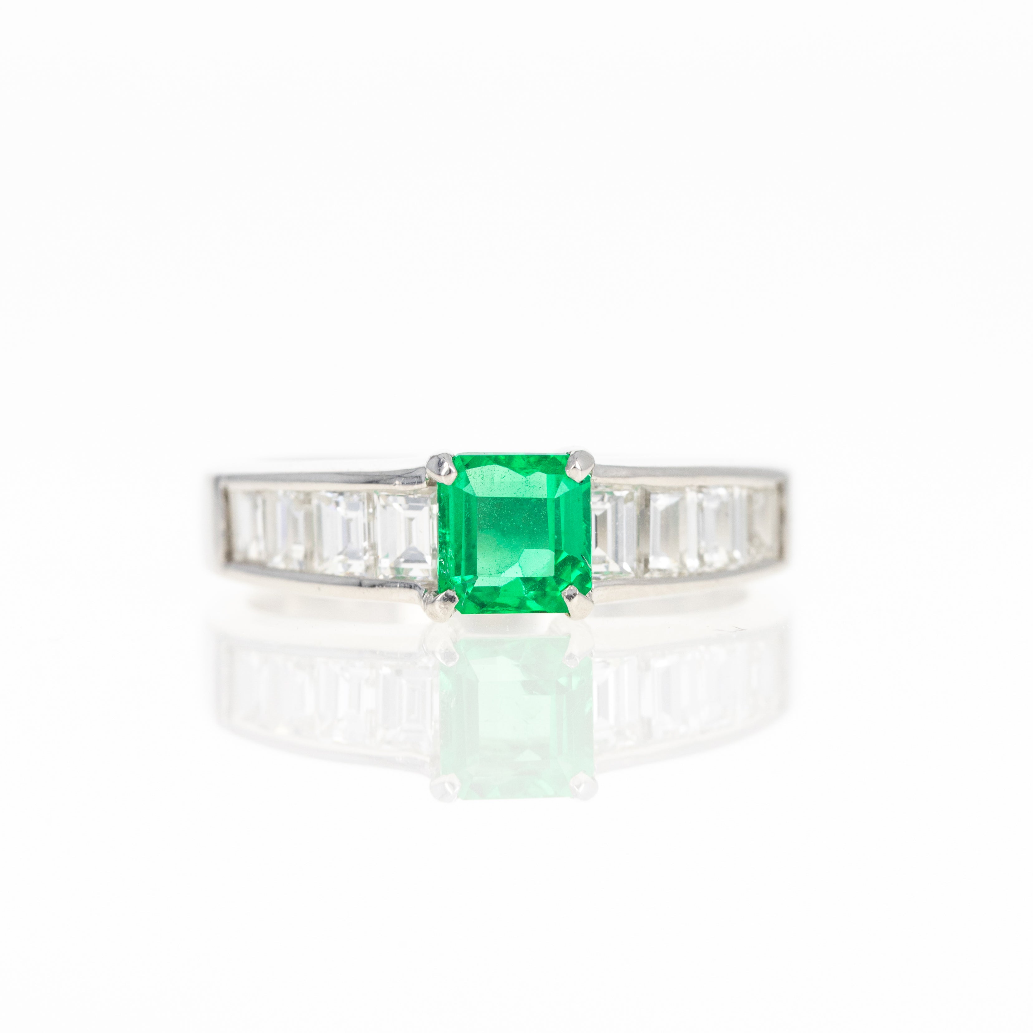 Platinum 0.52 Carat Natural Emerald Diamond Ring - Queen May