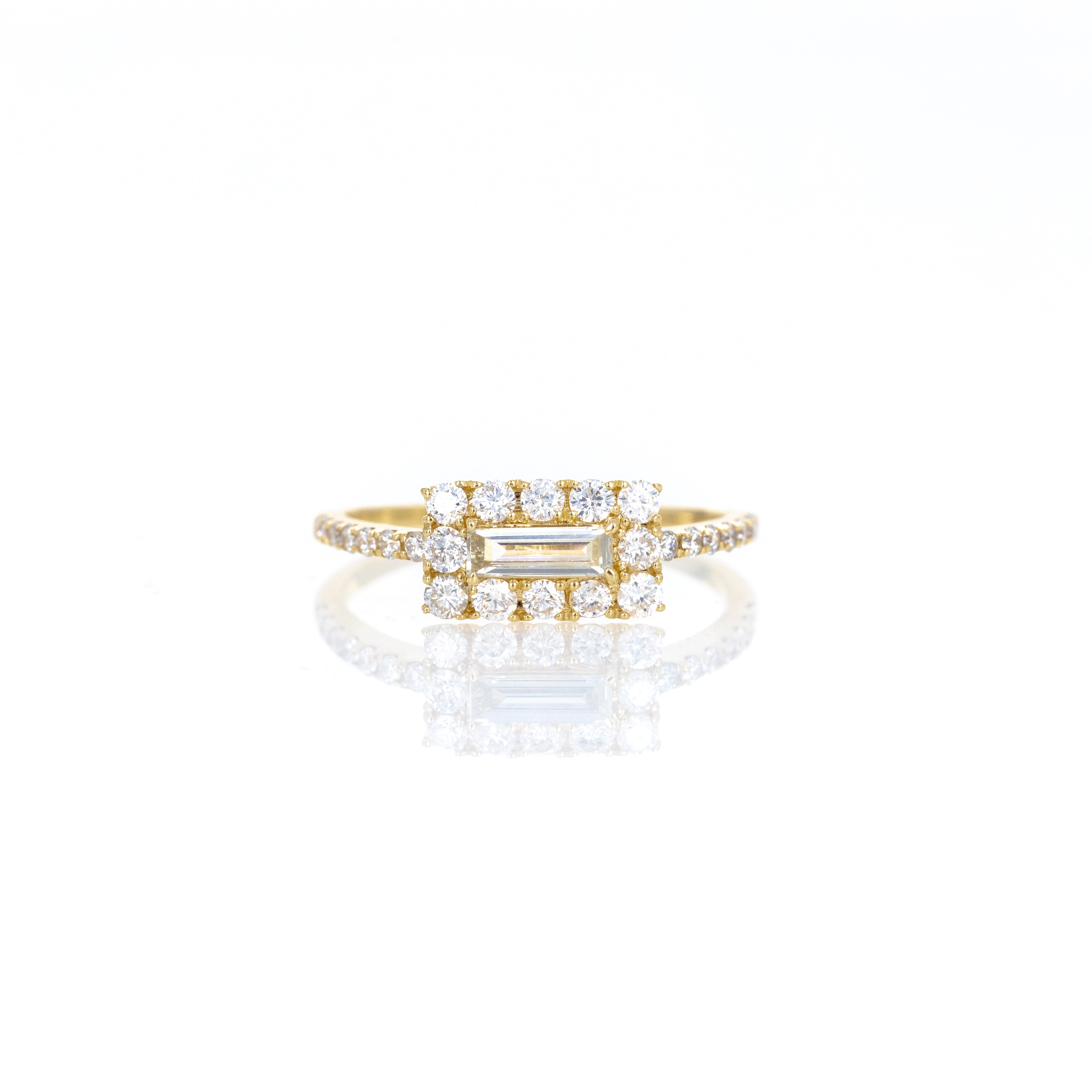 18K Yellow Gold 0.35 Carat Baguette Diamond East-West Halo Ring - Queen May