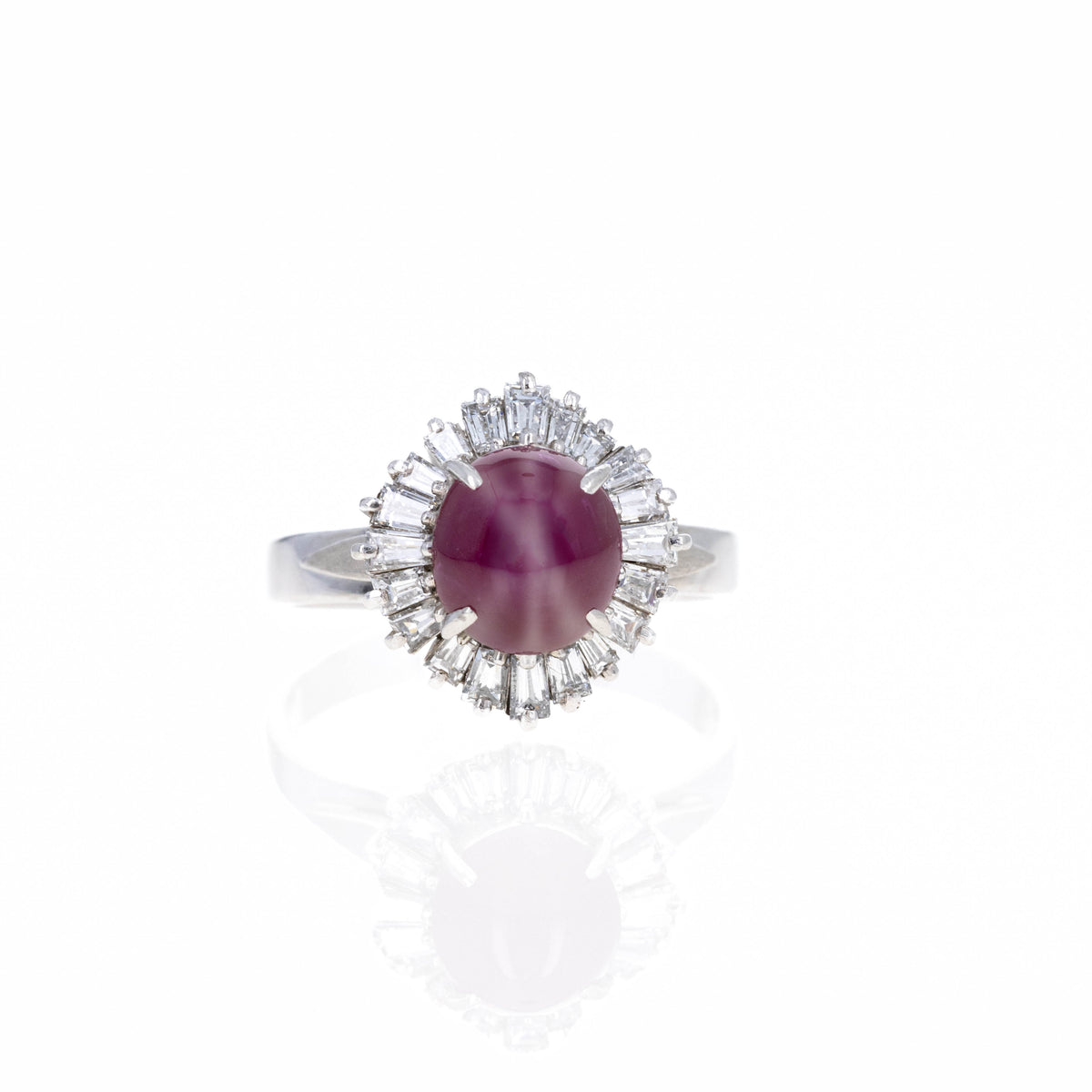 Platinum 2.98 Star Ruby Diamond Fan Halo Ring - Queen May