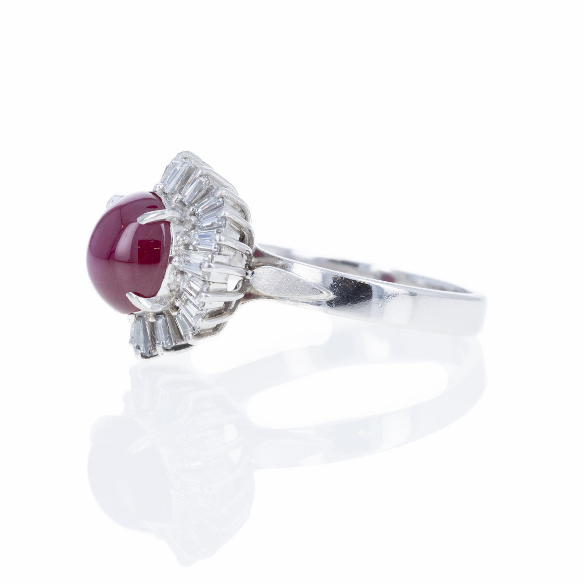 Platinum 2.98 Star Ruby Diamond Fan Halo Ring - Queen May