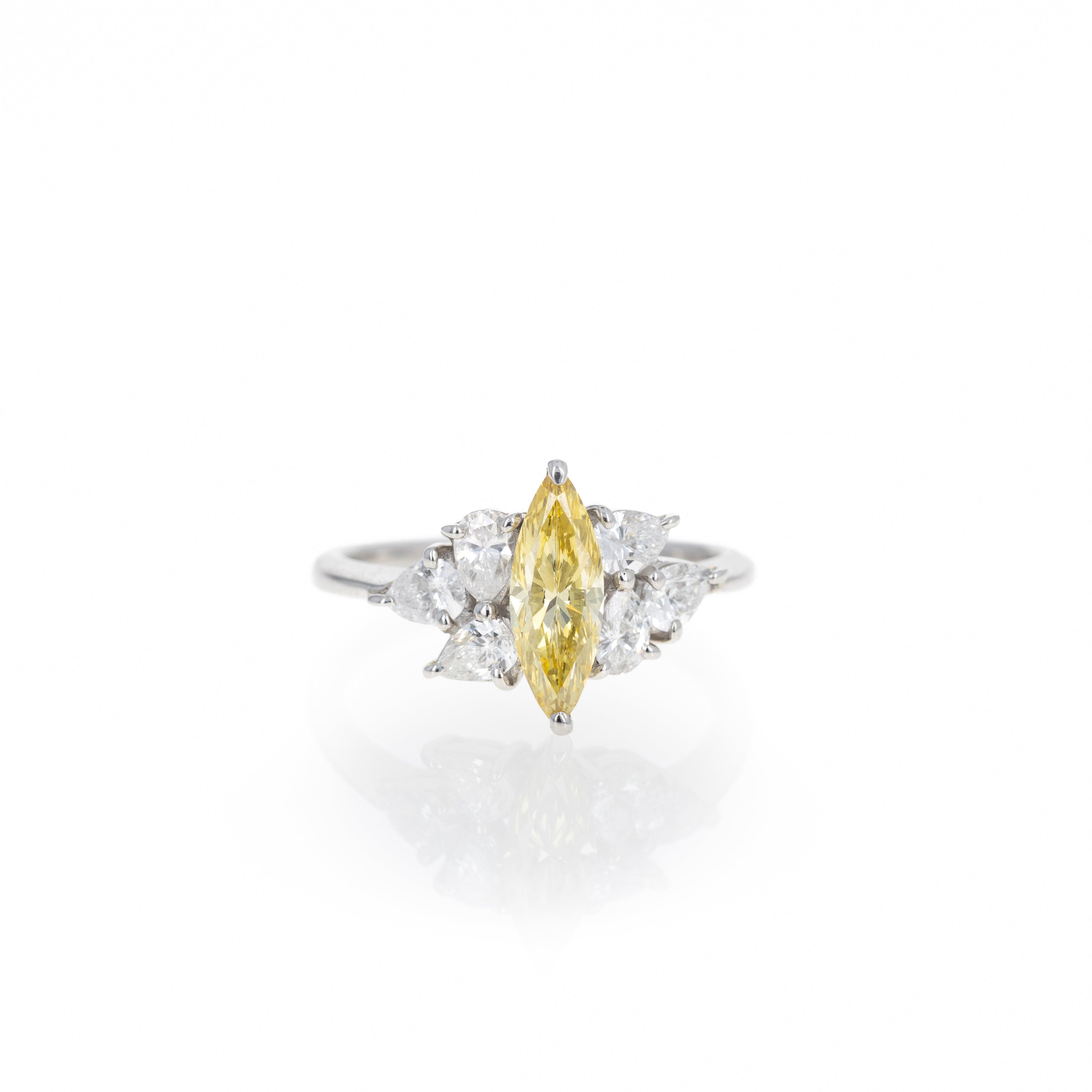 Platinum 0.74 Carat Fancy Intense Yellow Marquise Diamond Engagement Ring - Queen May
