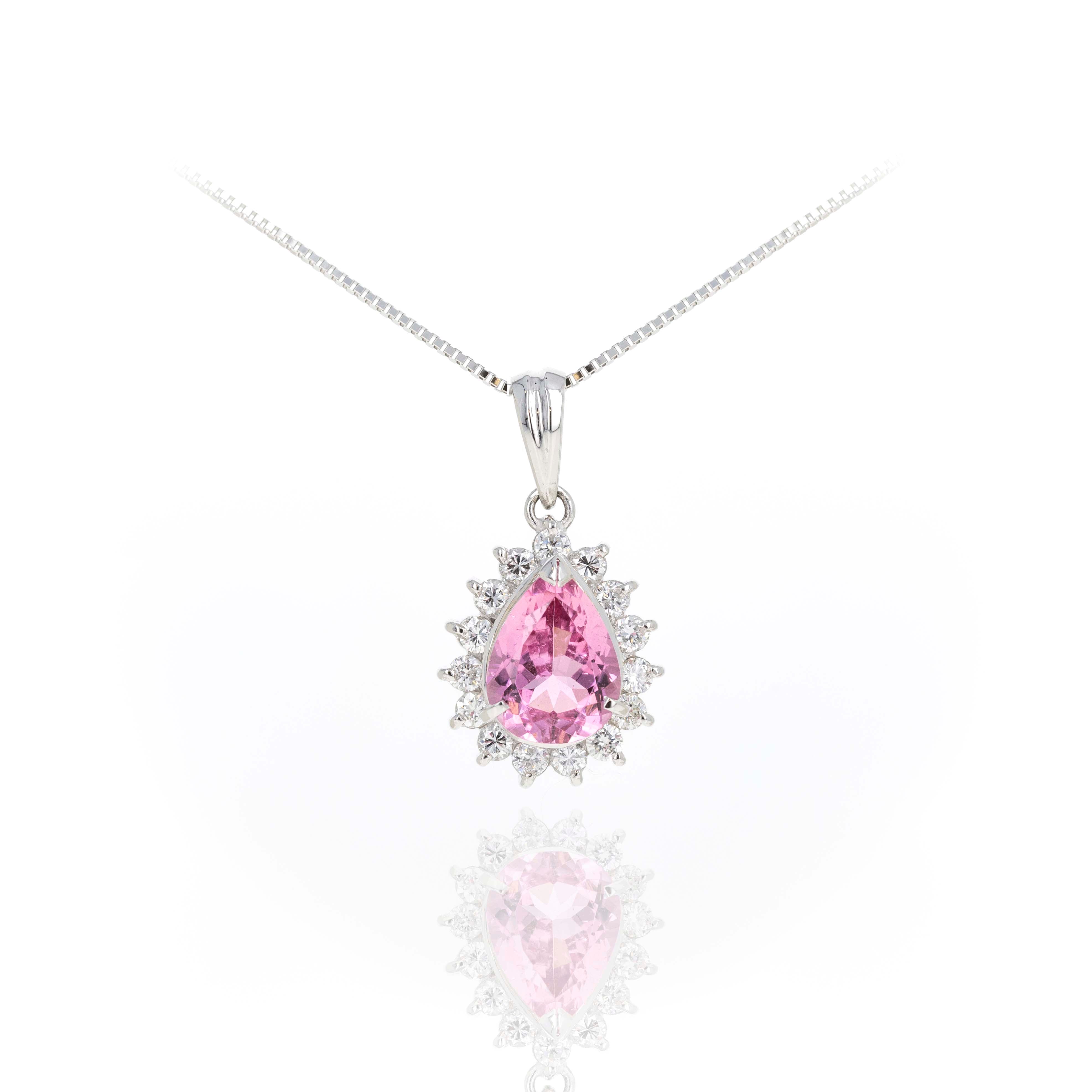Platinum 1.75 Carat Pink Tourmaline Diamond Pendant Necklace - Queen May