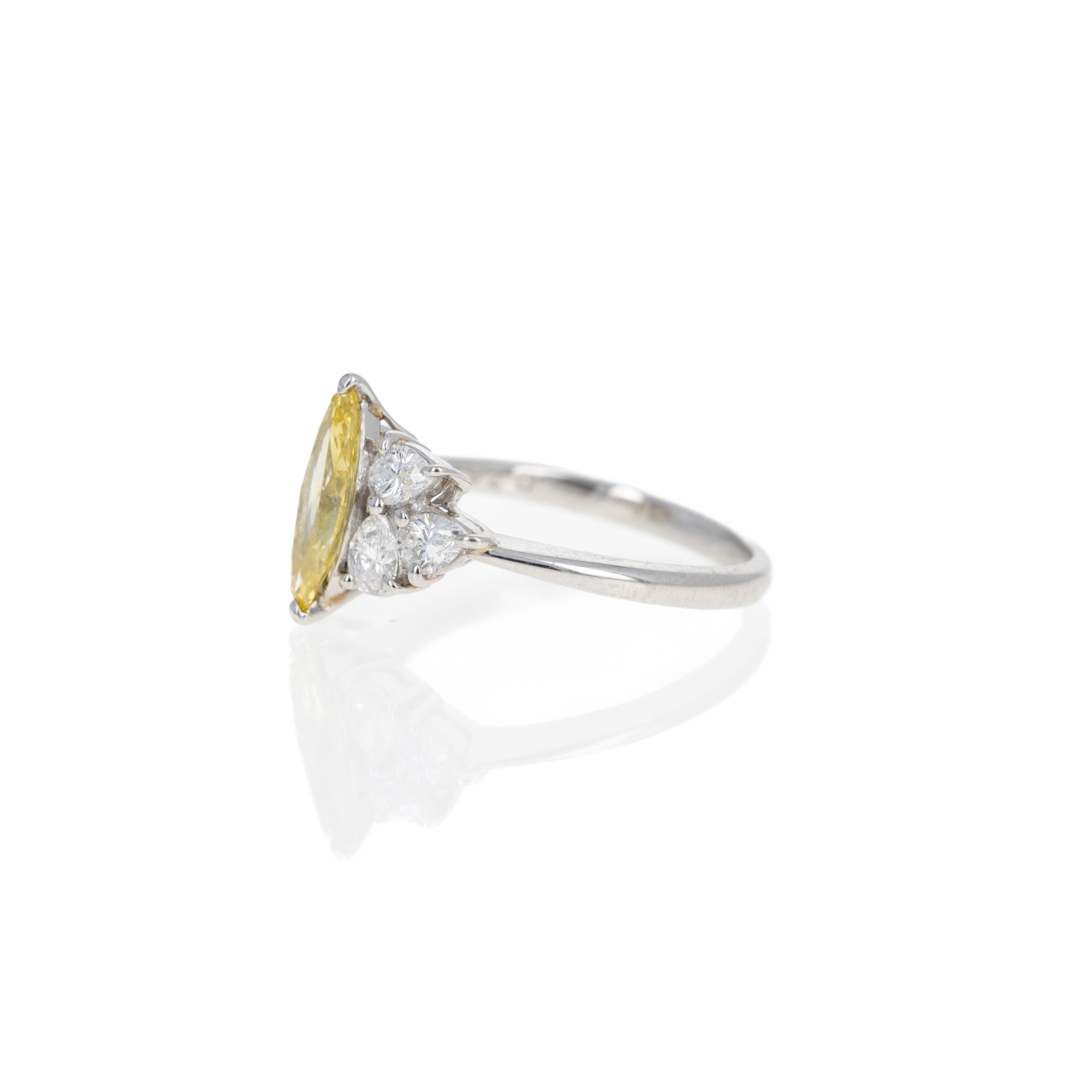 Platinum 0.74 Carat Fancy Intense Yellow Marquise Diamond Engagement Ring - Queen May