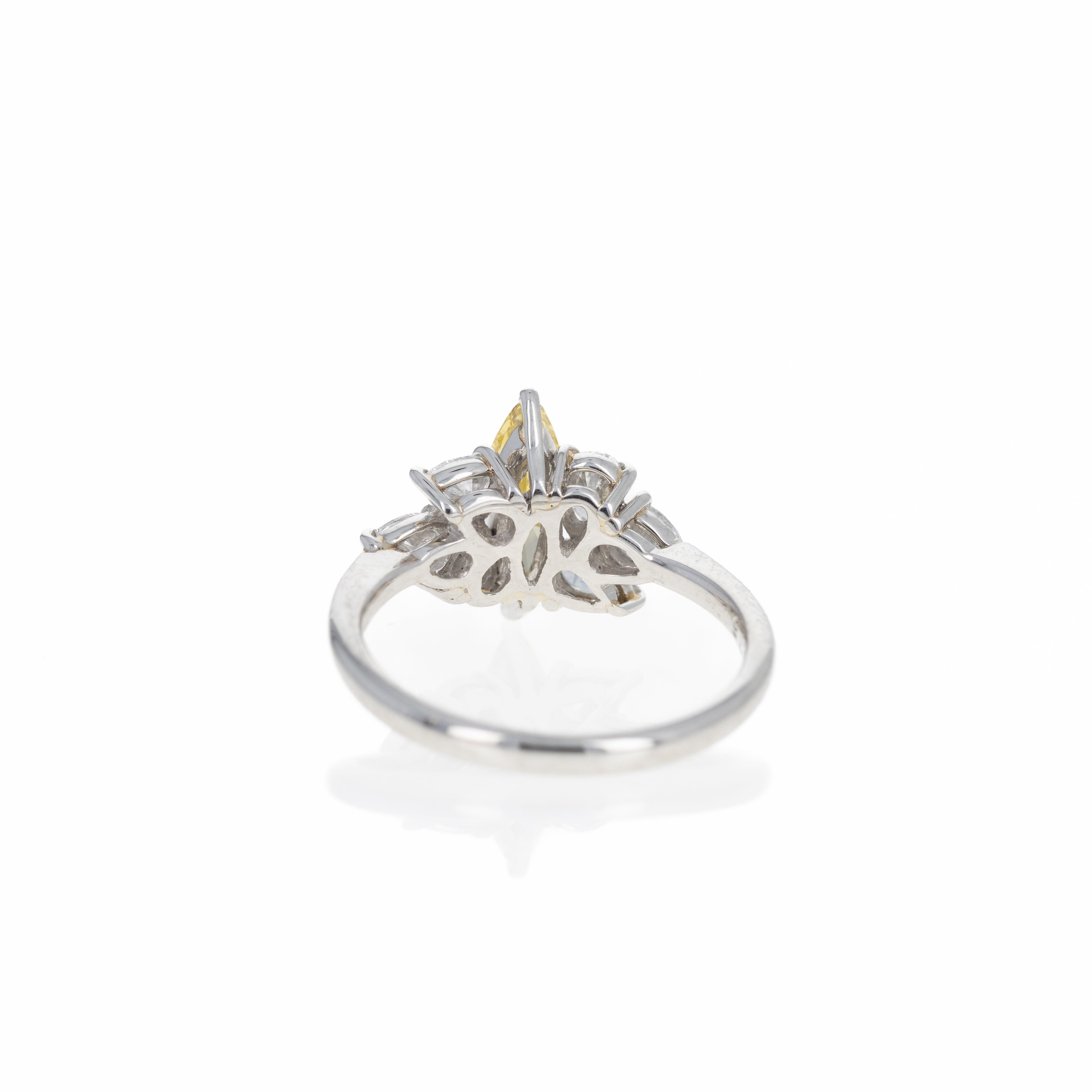 Platinum 0.74 Carat Fancy Intense Yellow Marquise Diamond Engagement Ring - Queen May