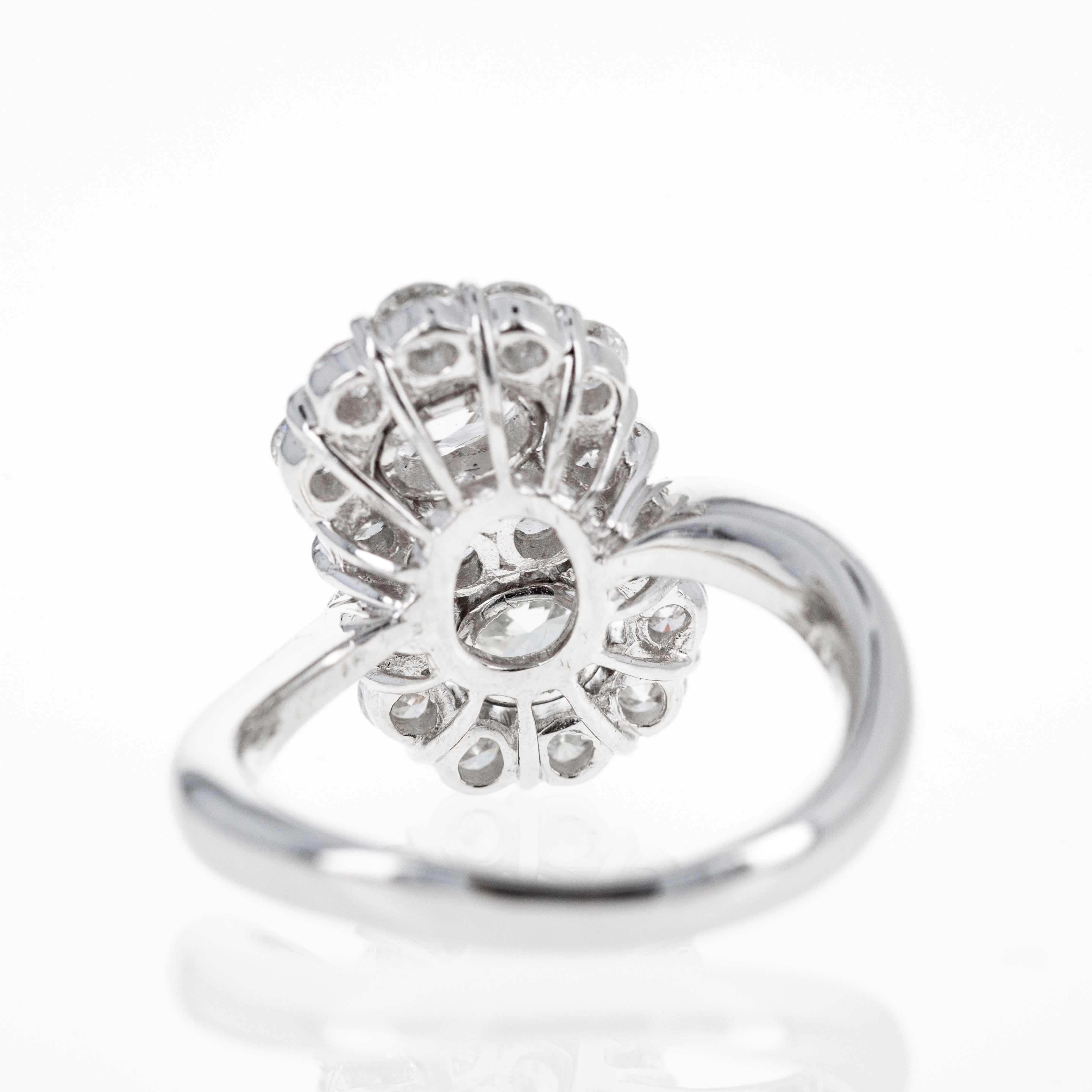 Platinum 2.12 Carat Oval Diamond Double Halo Swirl Ring - Queen May