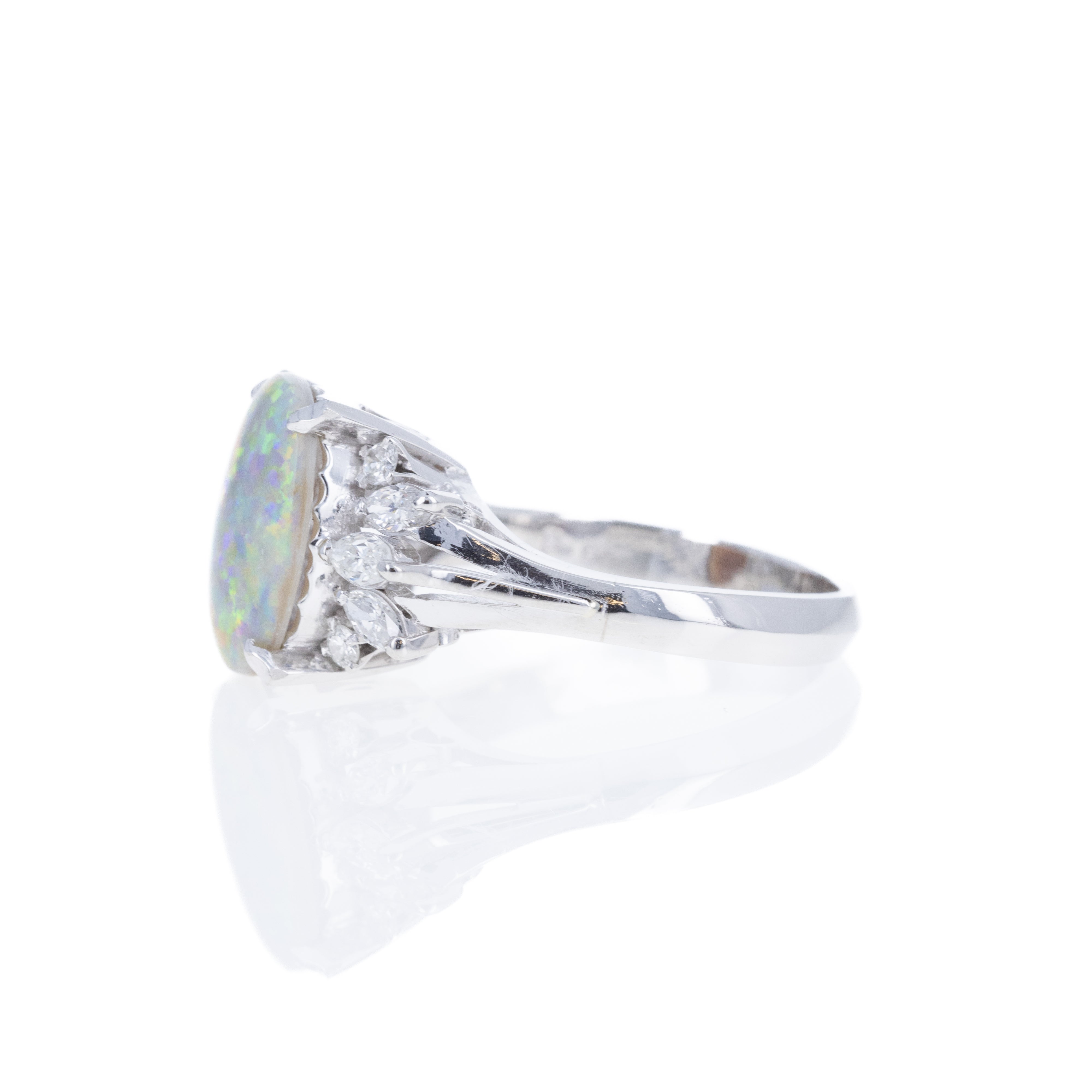 Platinum 2 Carat Opal Diamond Floral Ring - Queen May