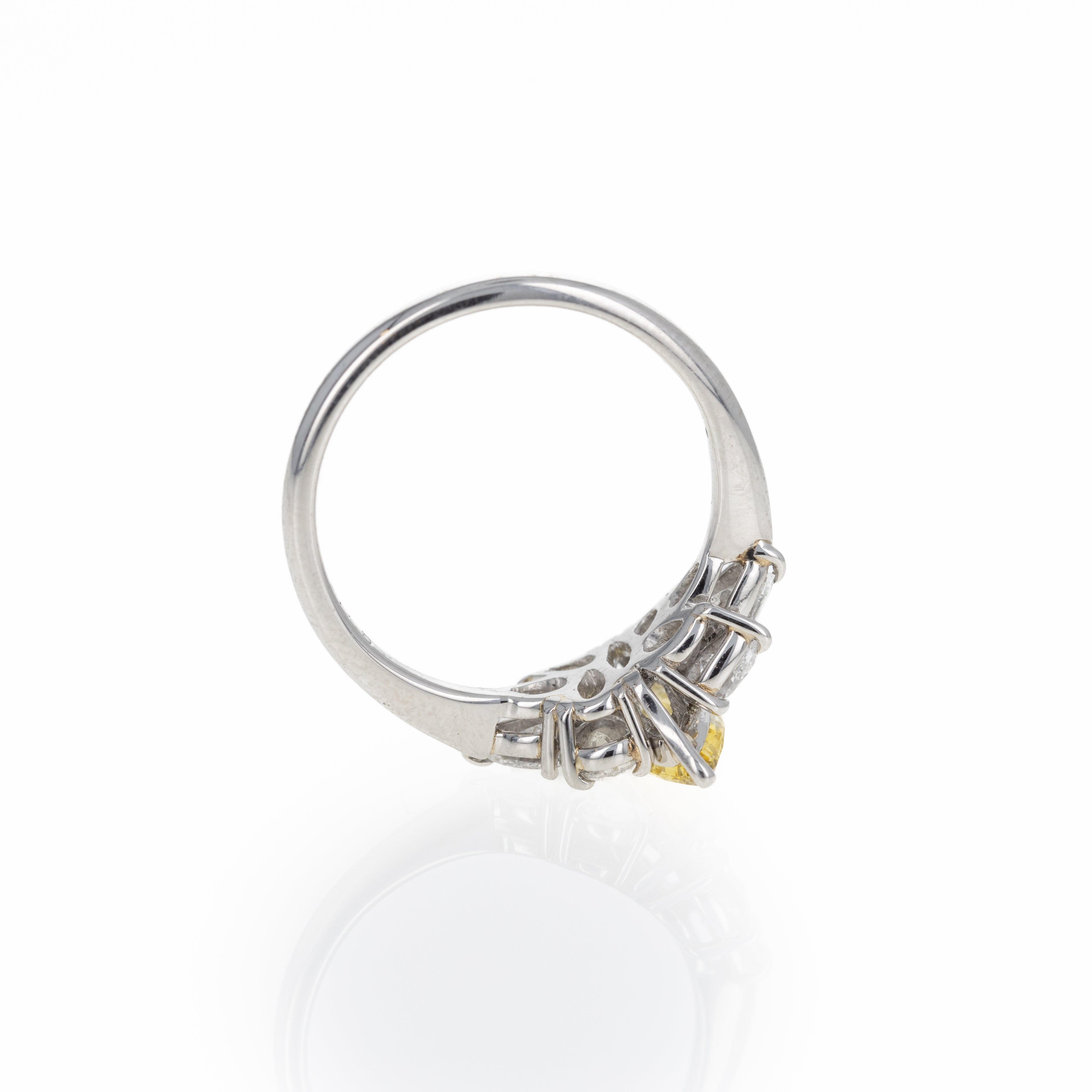 Platinum 0.74 Carat Fancy Intense Yellow Marquise Diamond Engagement Ring - Queen May
