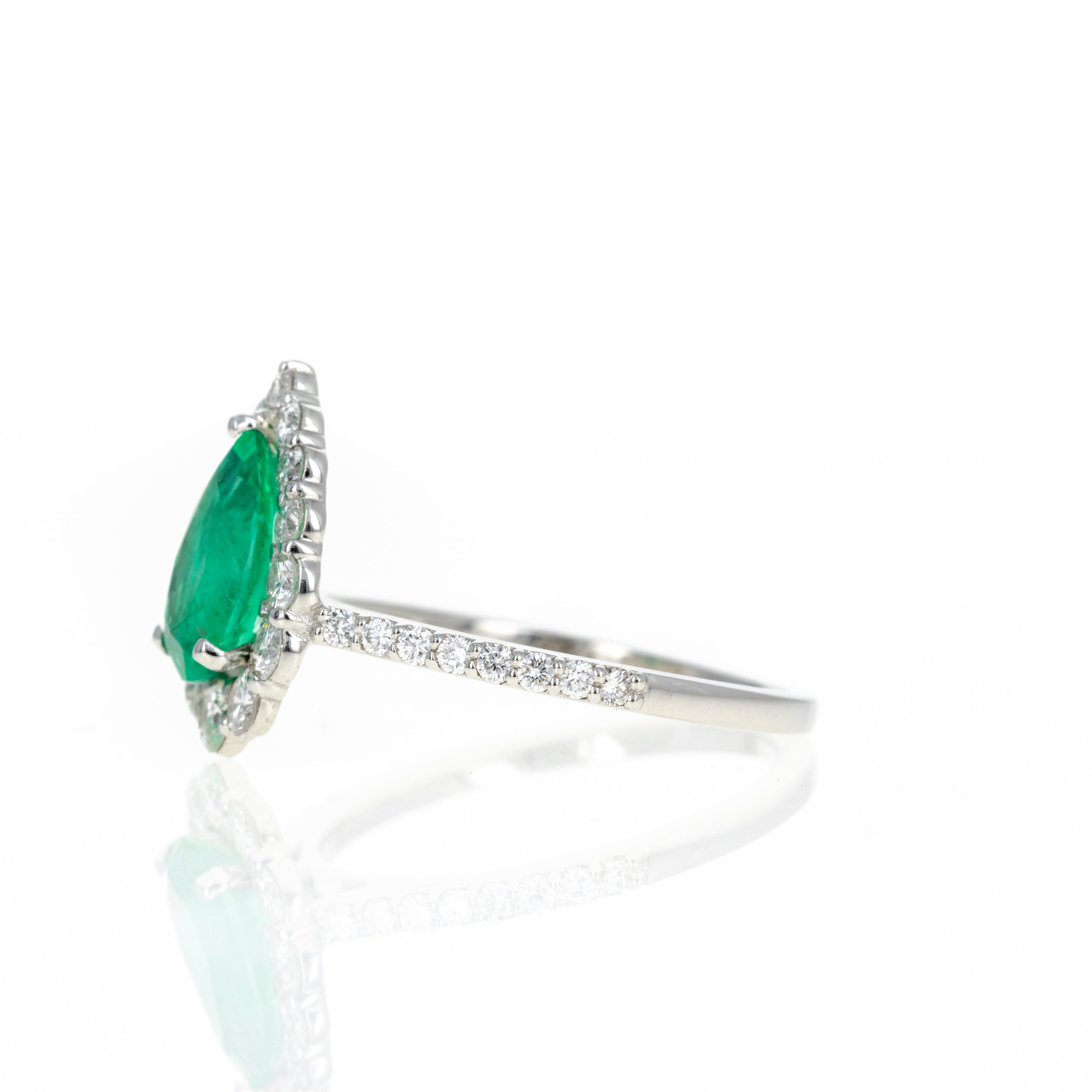 Platinum 1.23 Carat Pear Emerald Diamond Halo Ring - Queen May