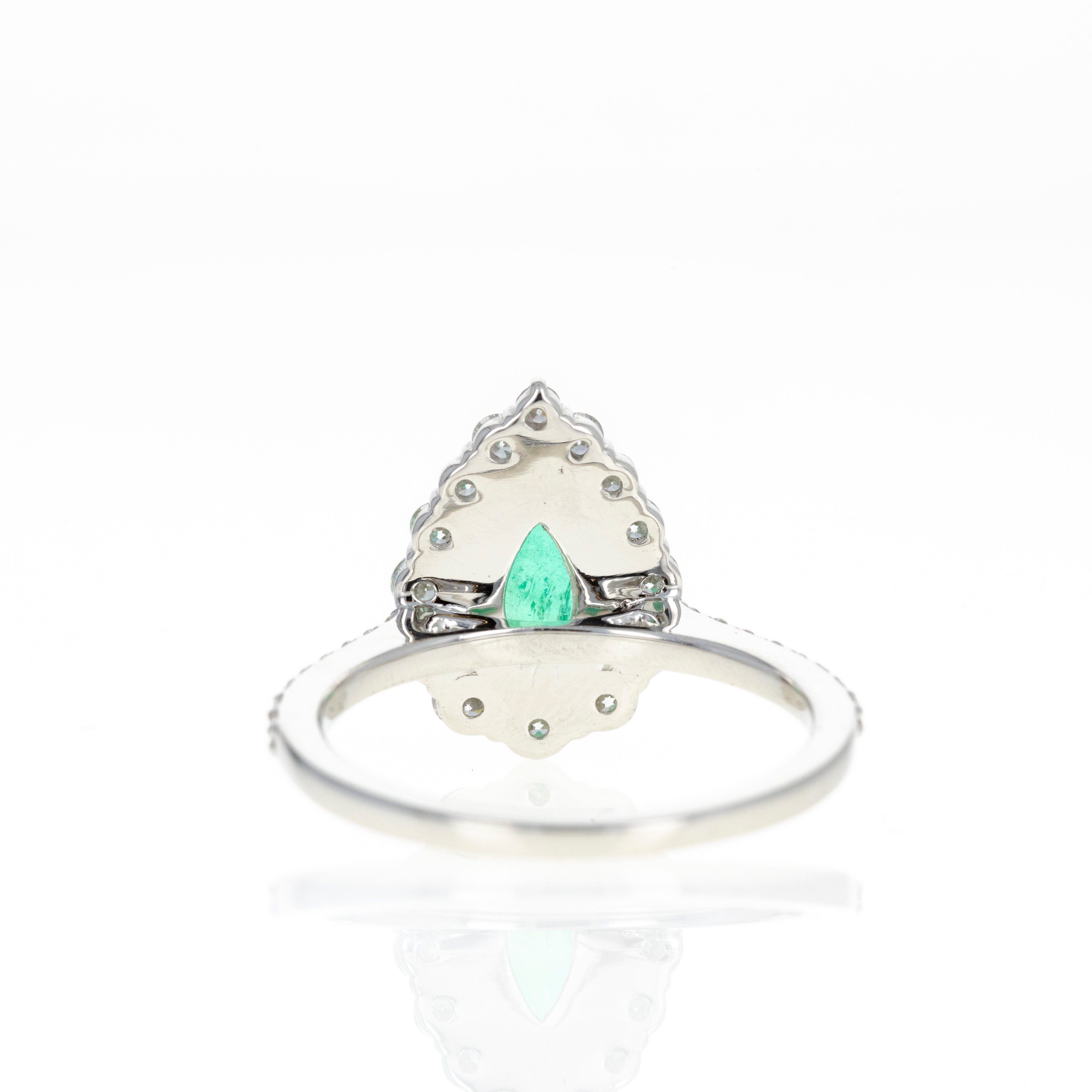 Platinum 1.23 Carat Pear Emerald Diamond Halo Ring - Queen May