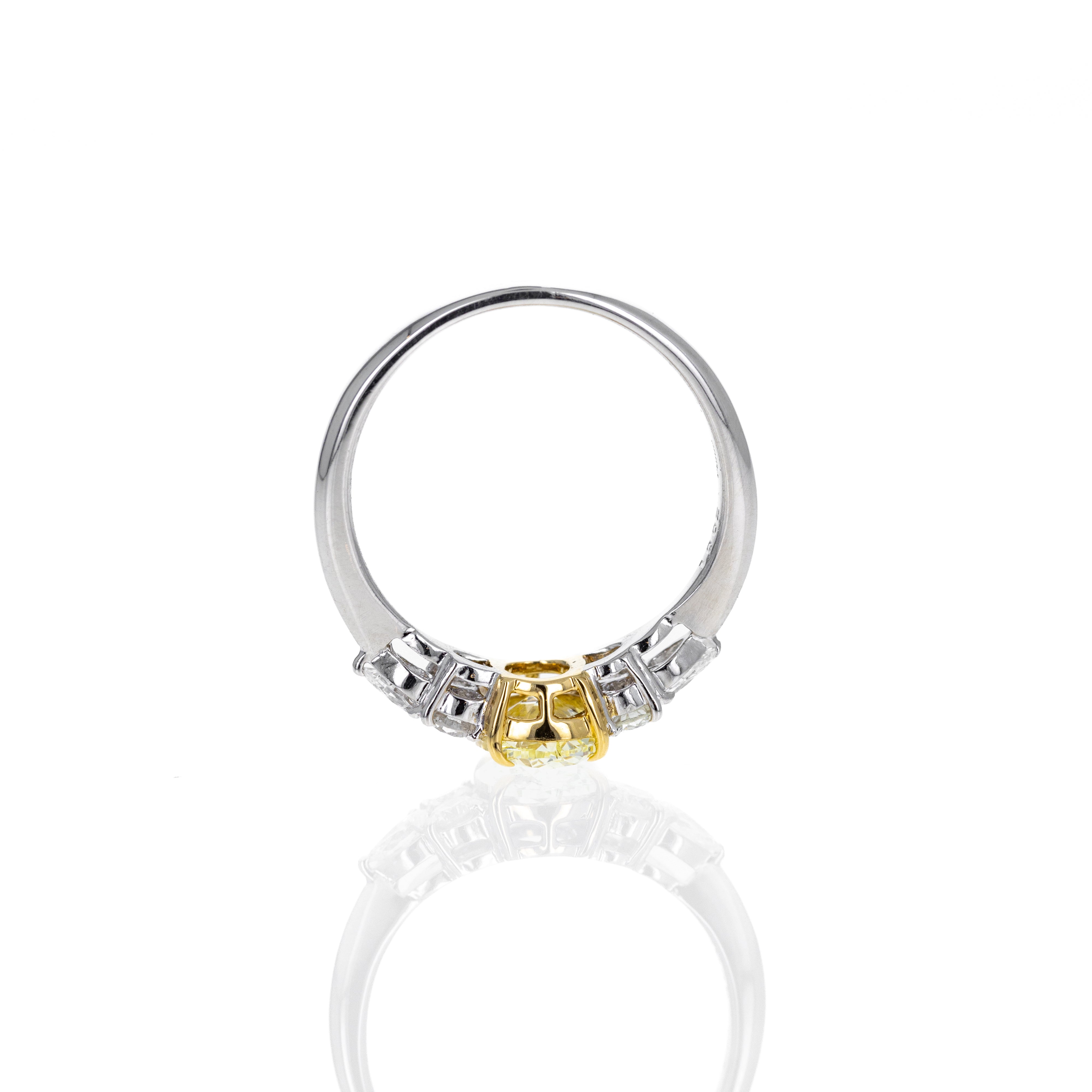 Platinum and 18K Yellow Gold 1 Carat Light Yellow Diamond Engagement Ring - Queen May