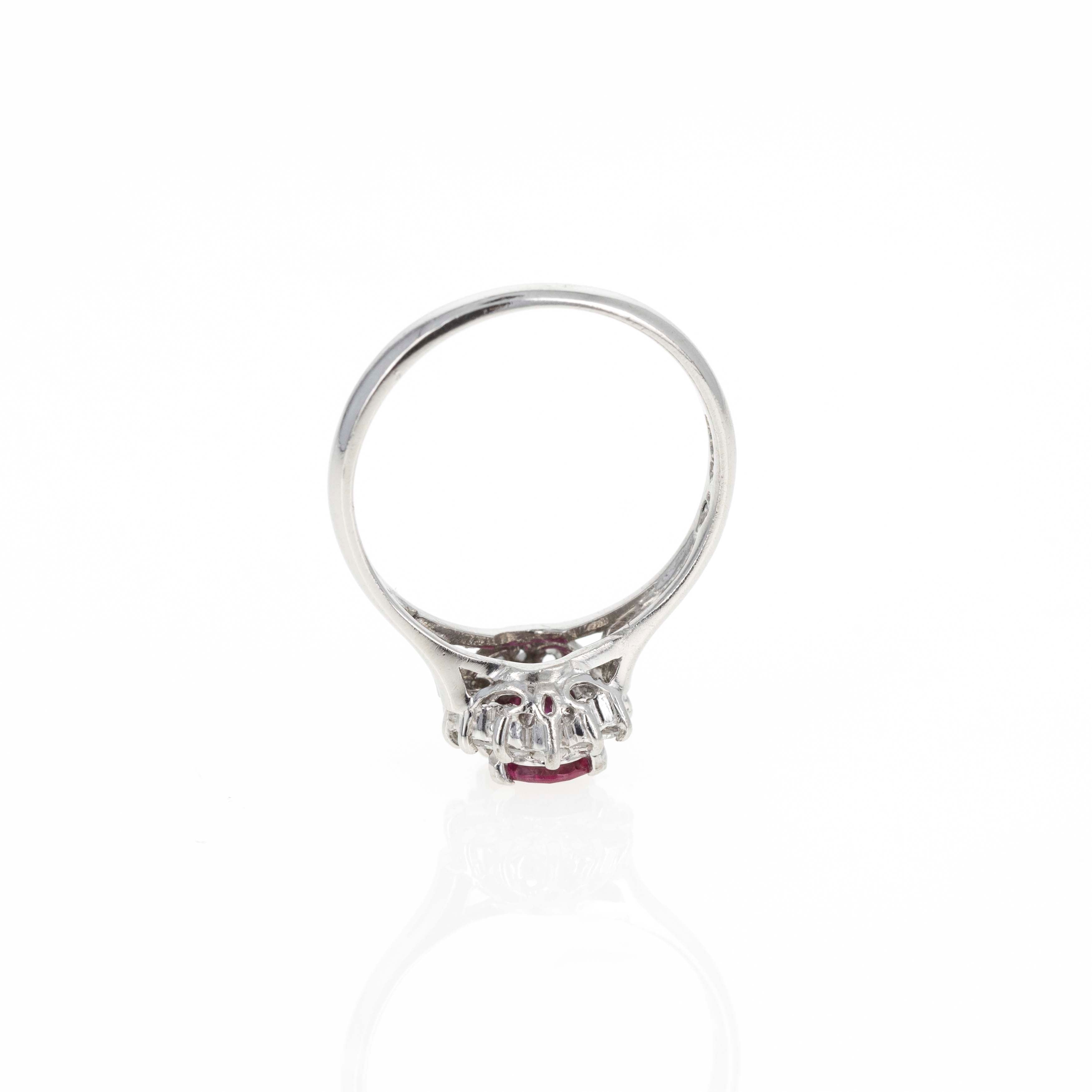 Platinum 0.55 Carat Oval Ruby Diamond Halo Ring - Queen May