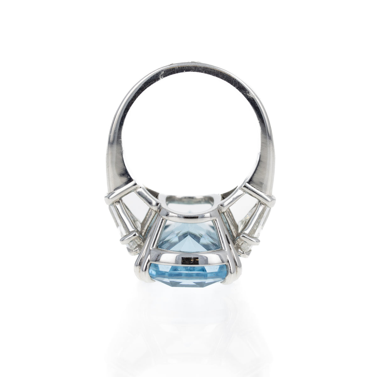 Platinum 10.07 Carat Aquamarine and Diamond Three Stone Ring - Queen May