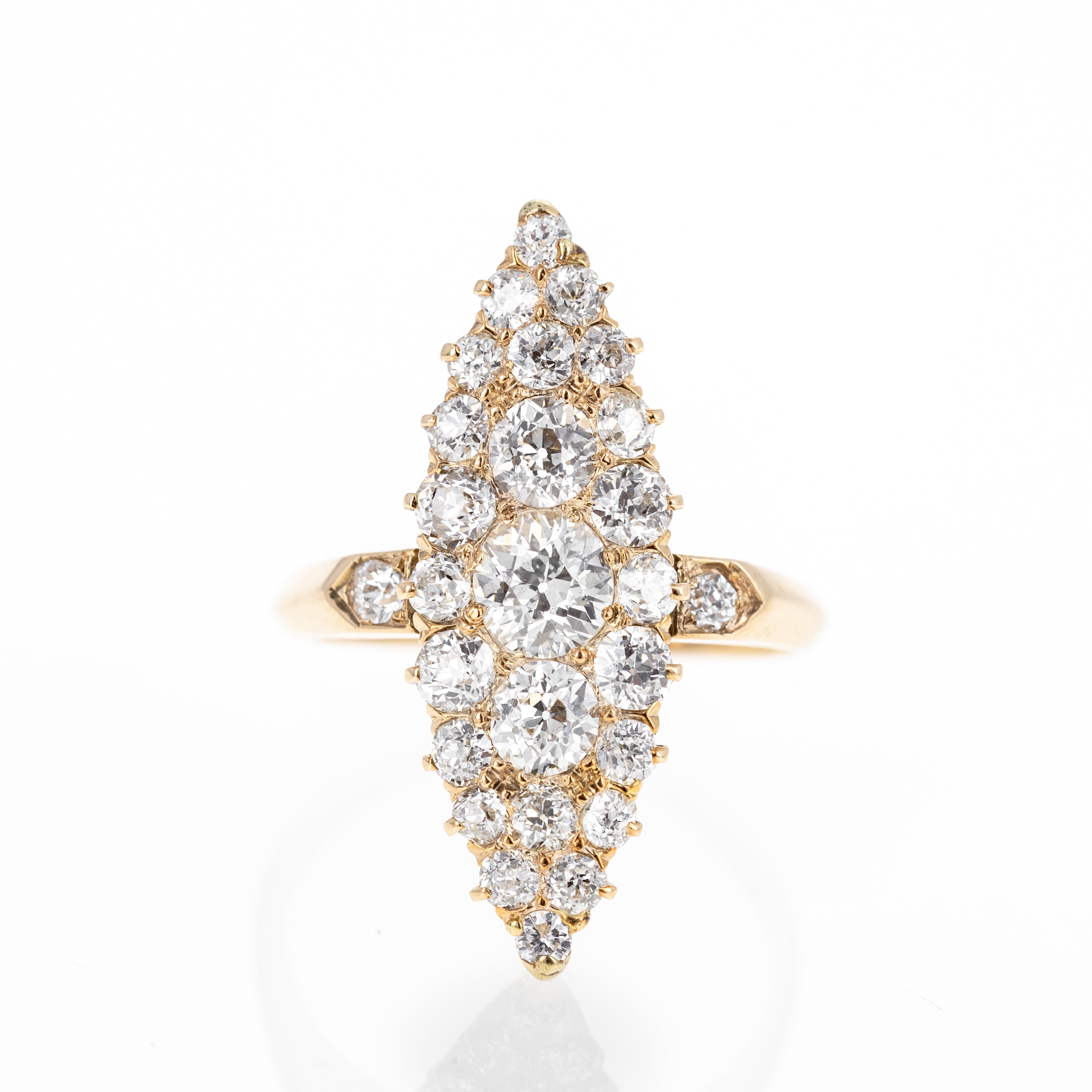 Victorian 14K Yellow Gold 2 Carat Old European Diamond Navette Ring - Queen May