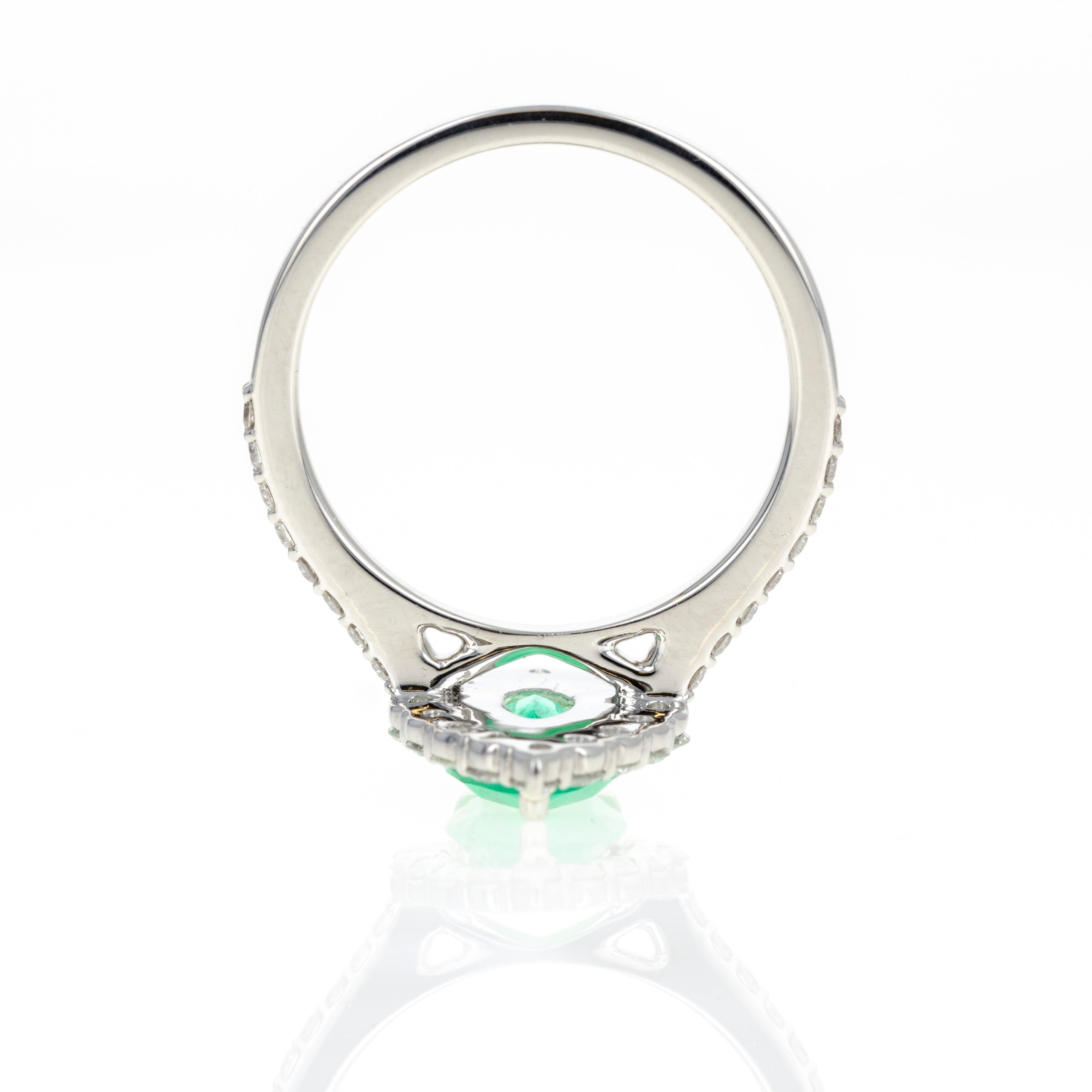 Platinum 1.23 Carat Pear Emerald Diamond Halo Ring - Queen May